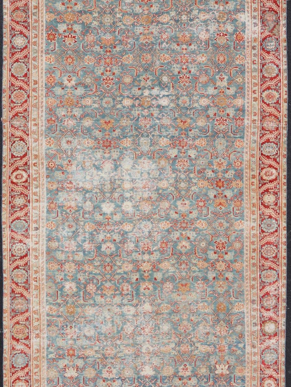 Antique Persian Malayer Gallery Rug with All over Design in Blue's and Red For Sale 1