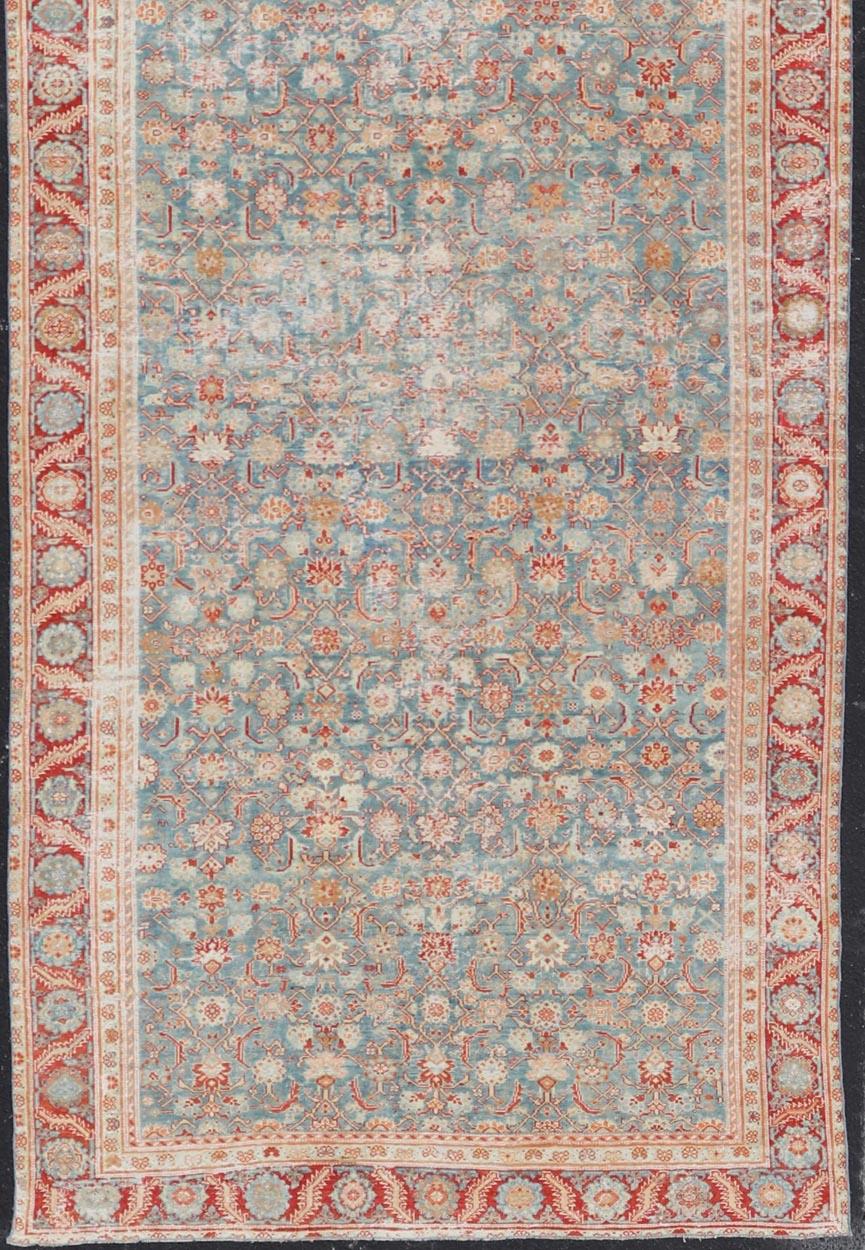 Antique Persian Malayer Gallery Rug with All over Design in Blue's and Red For Sale 2