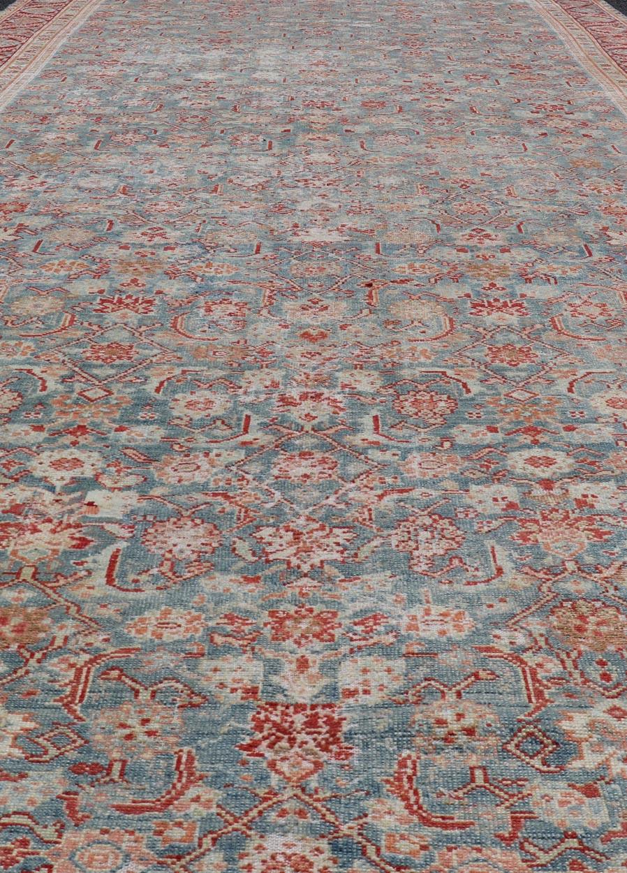 Antique Persian Malayer Gallery Rug with All over Design in Blue's and Red For Sale 3