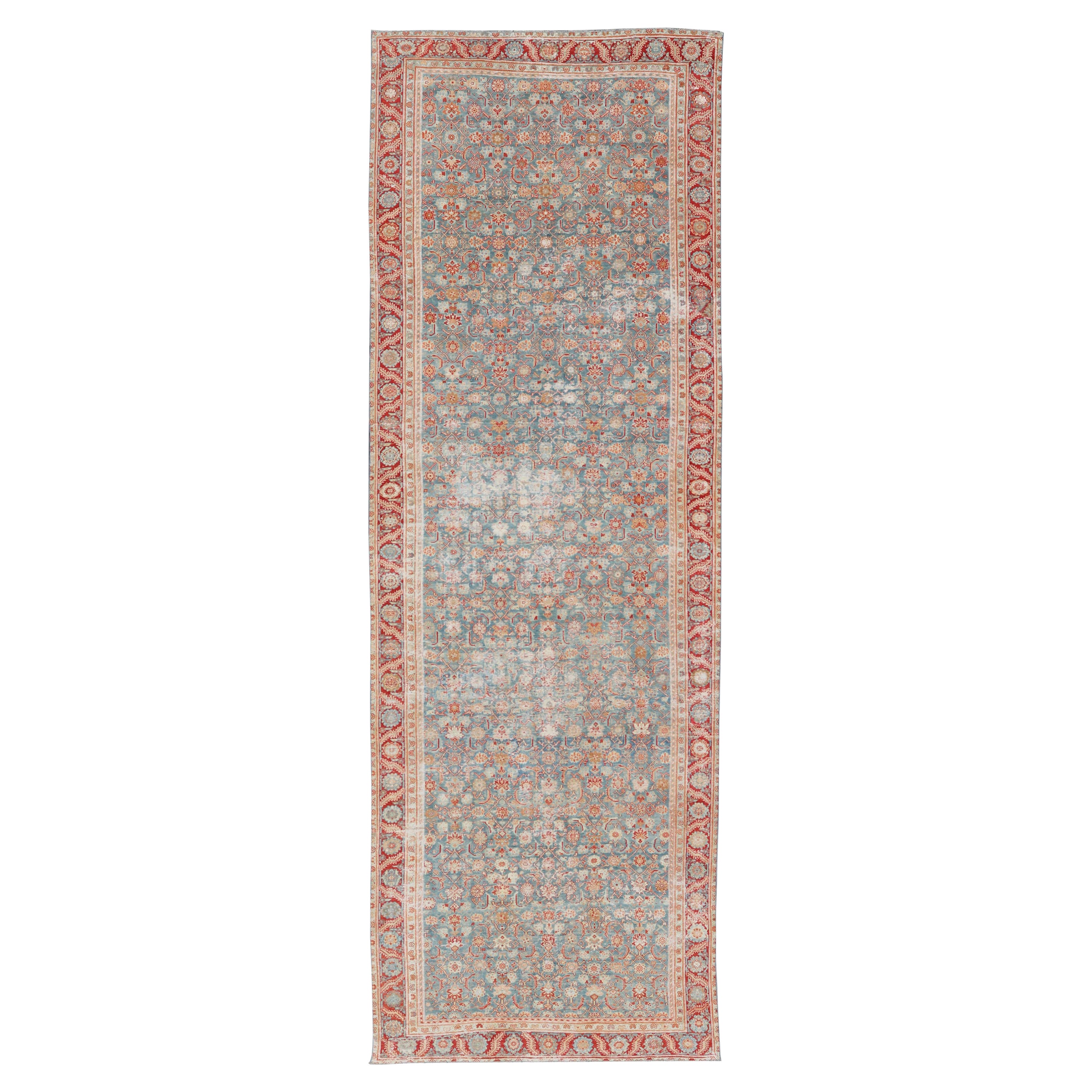 Tapis persan ancien Malayer Gallery avec tout un design en bleu et rouge