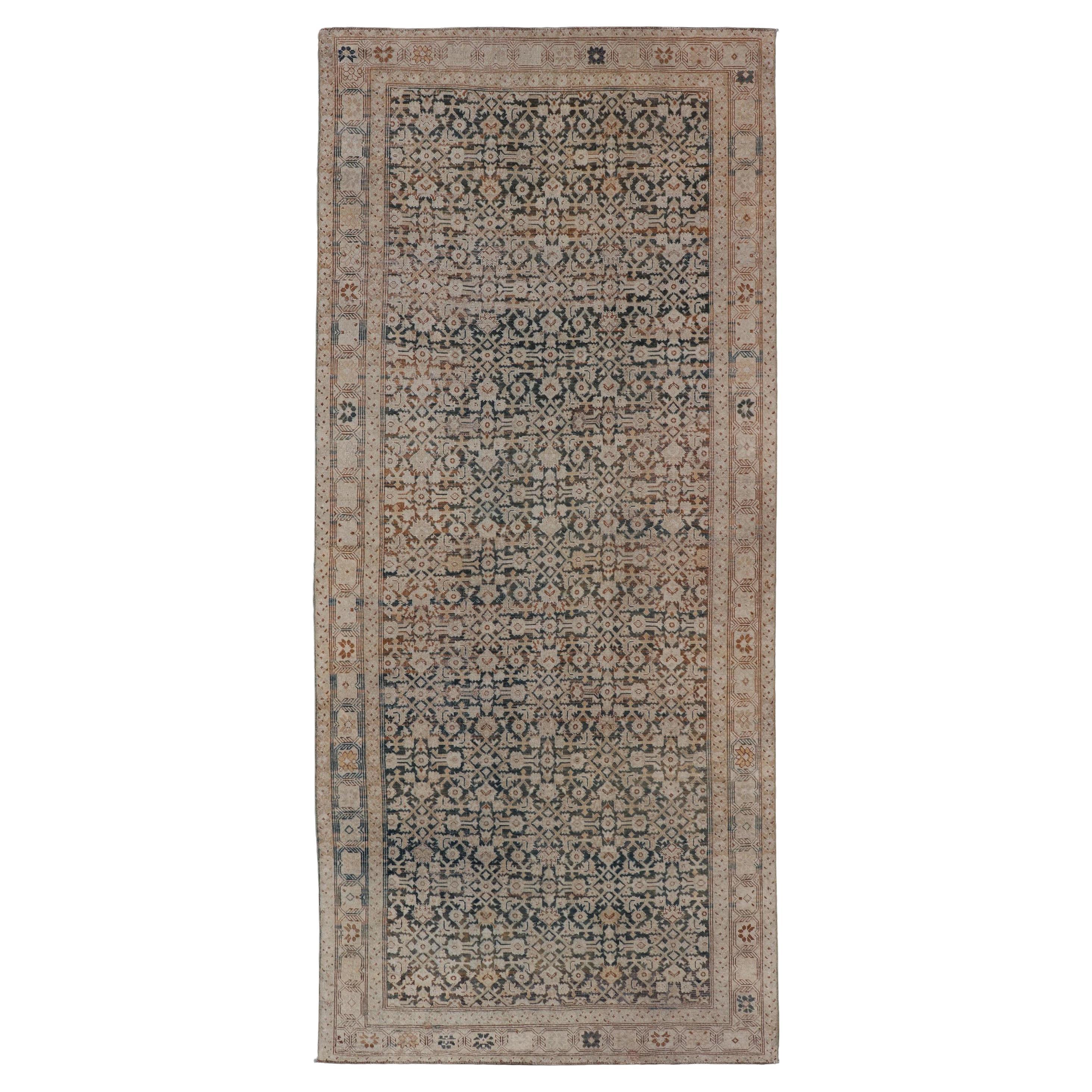 Antique Persian Malayer Gallery Rug with Detailed Geometric Pattern  5' x 12'1