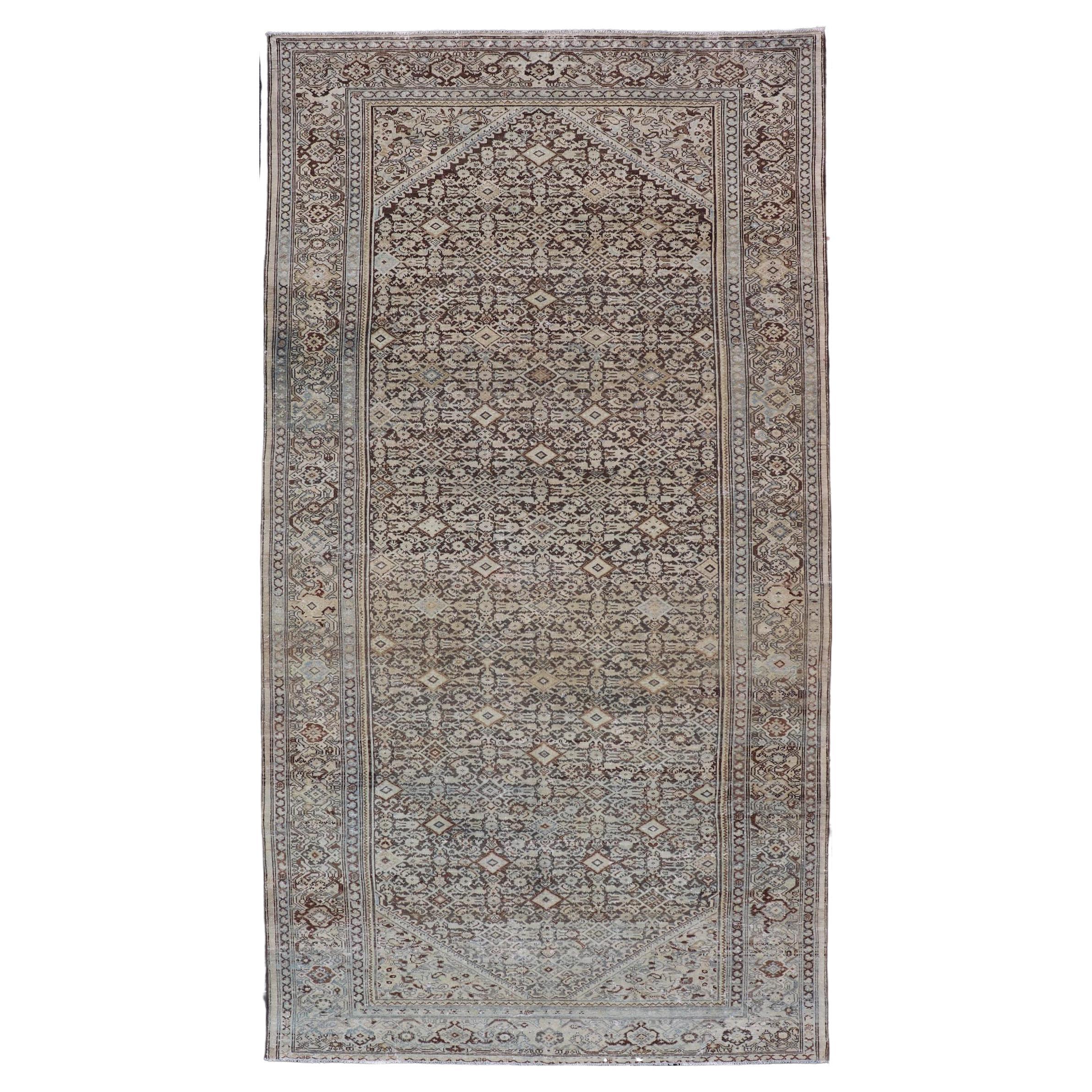 Antique Persian Malayer Gallery Rug with Floral Medallion Design 7'0 x 13'5