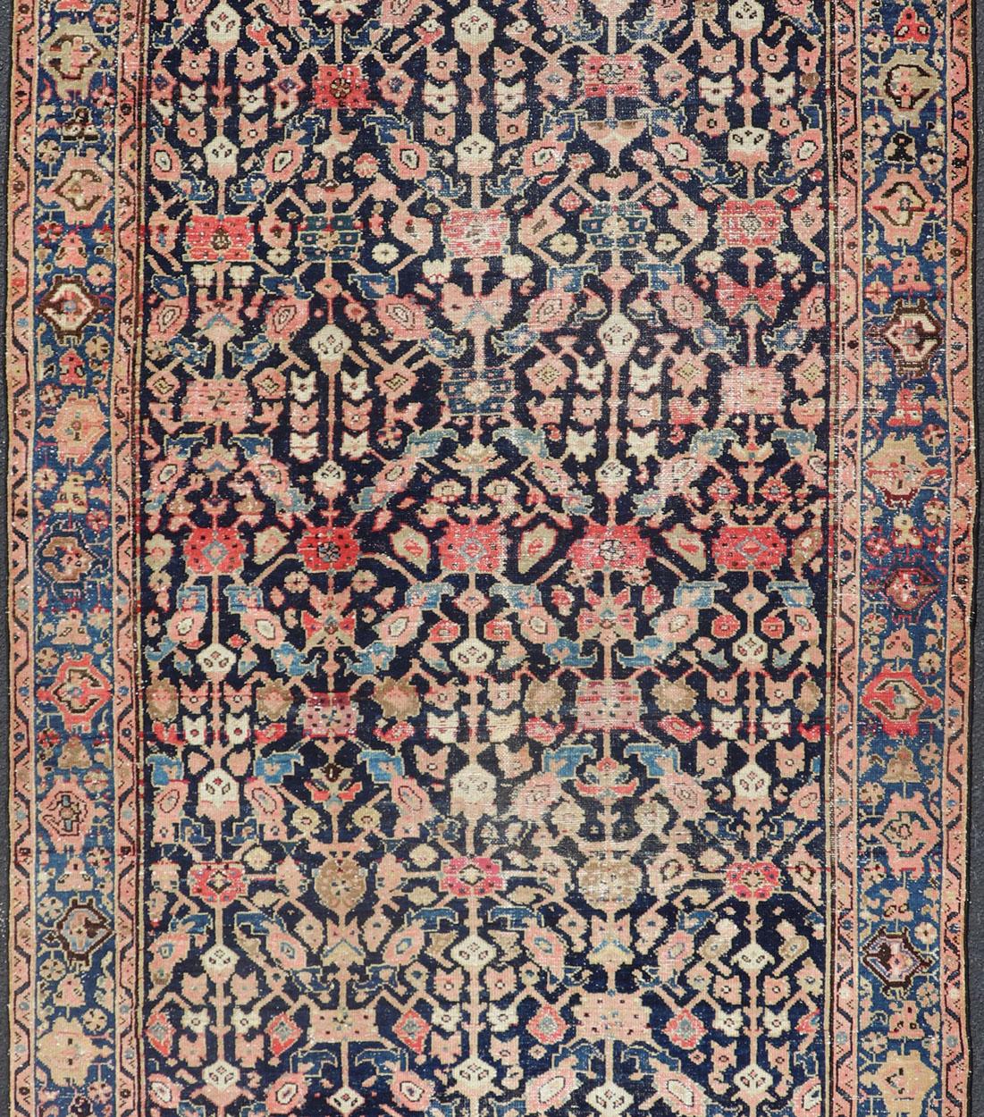 20th Century Antique Persian Malayer Gallery Rug with Geometric All-Over Herati Design For Sale
