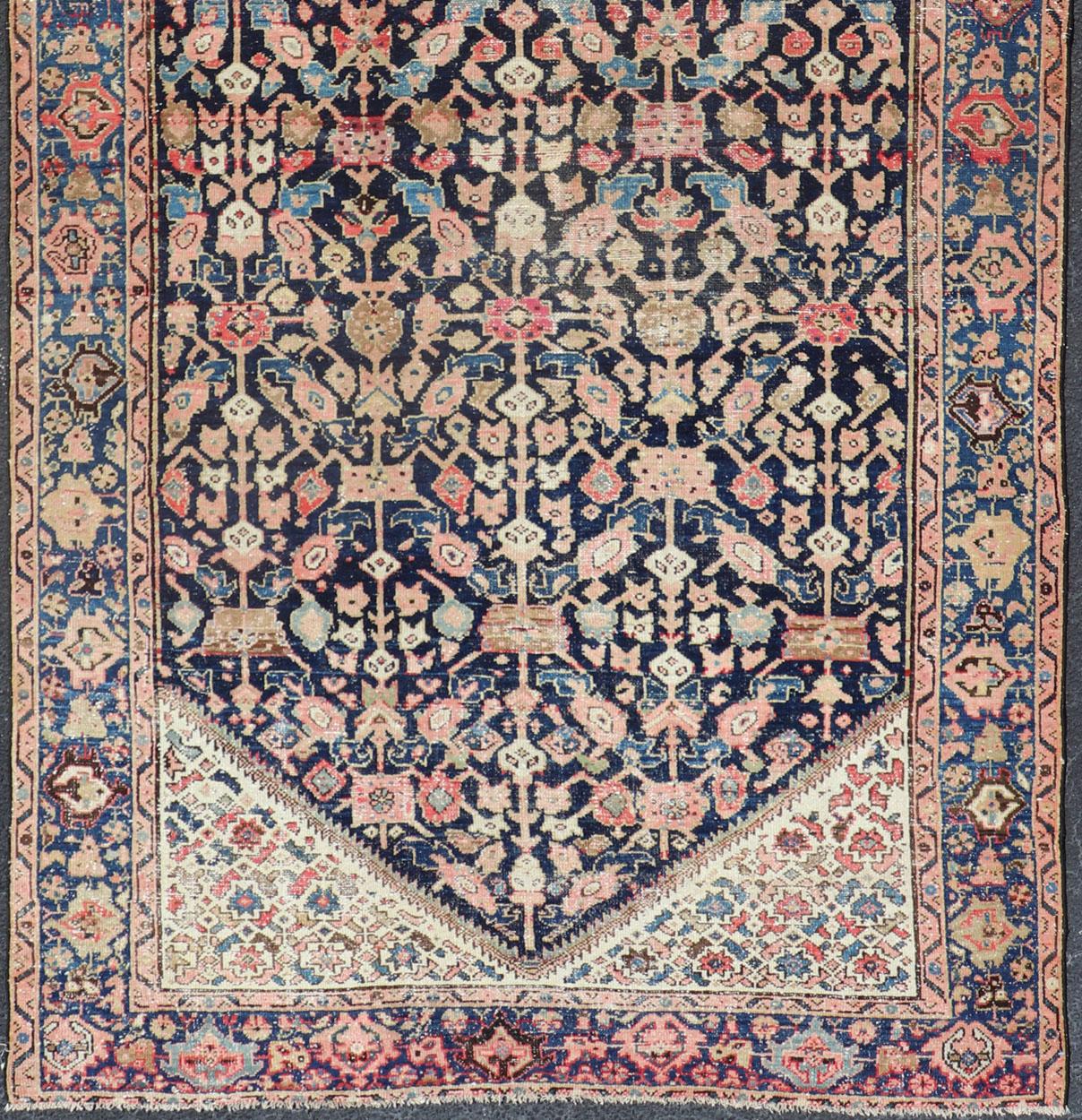 Wool Antique Persian Malayer Gallery Rug with Geometric All-Over Herati Design For Sale