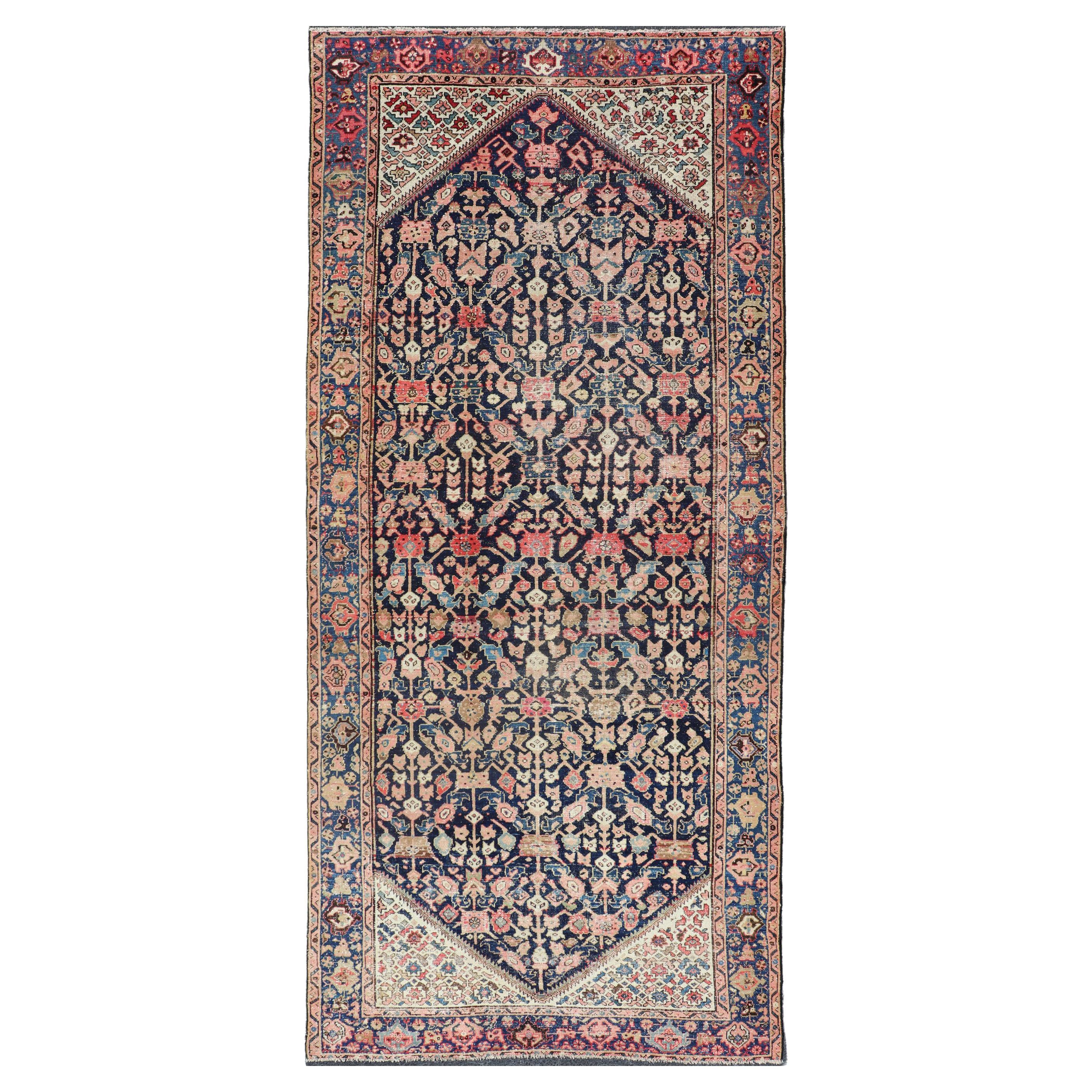 Antique Persian Malayer Gallery Rug with Geometric All-Over Herati Design For Sale