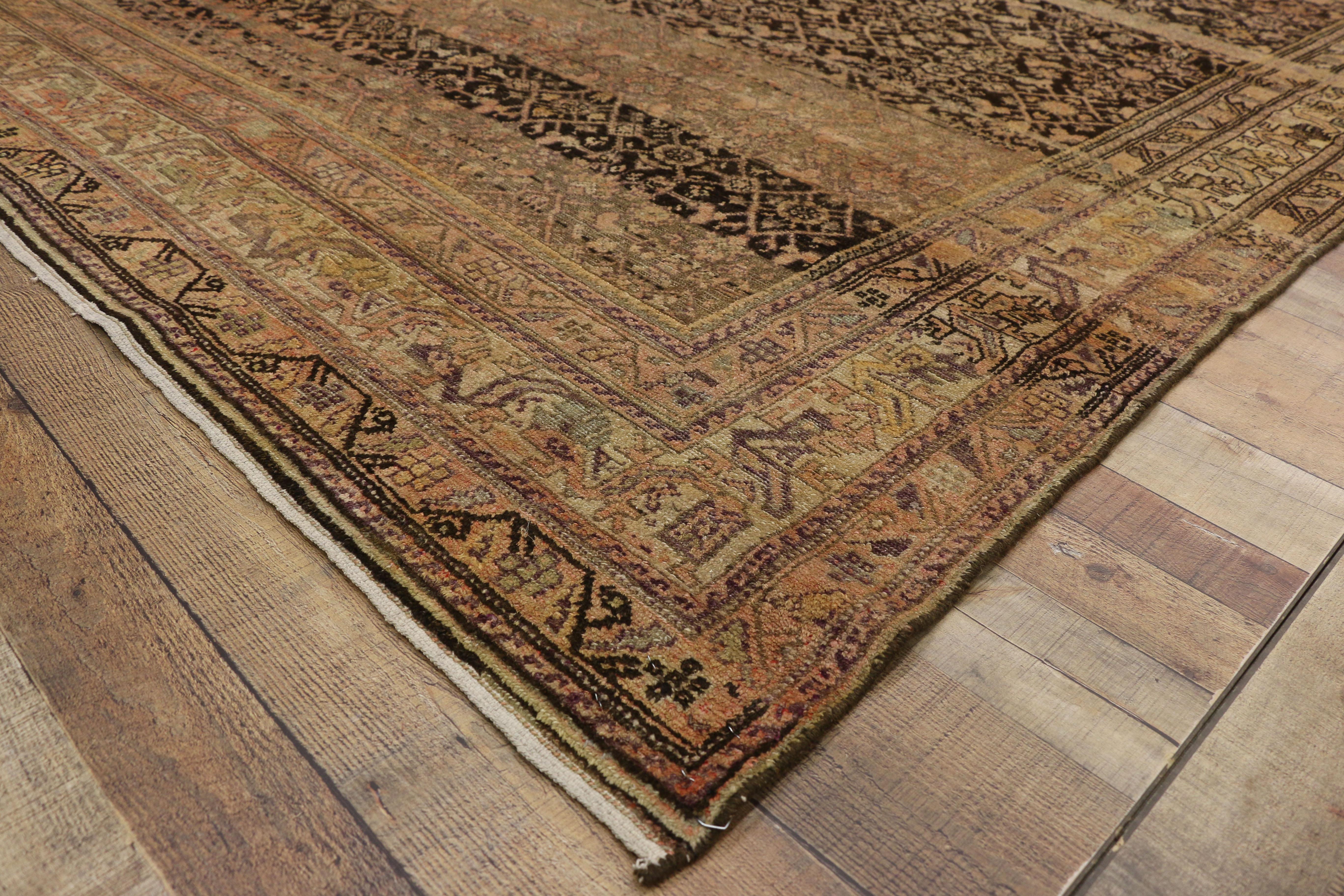Noué à la main Tapis persan ancien Malayer Gallery avec motif Herati, long tapis de salon en vente