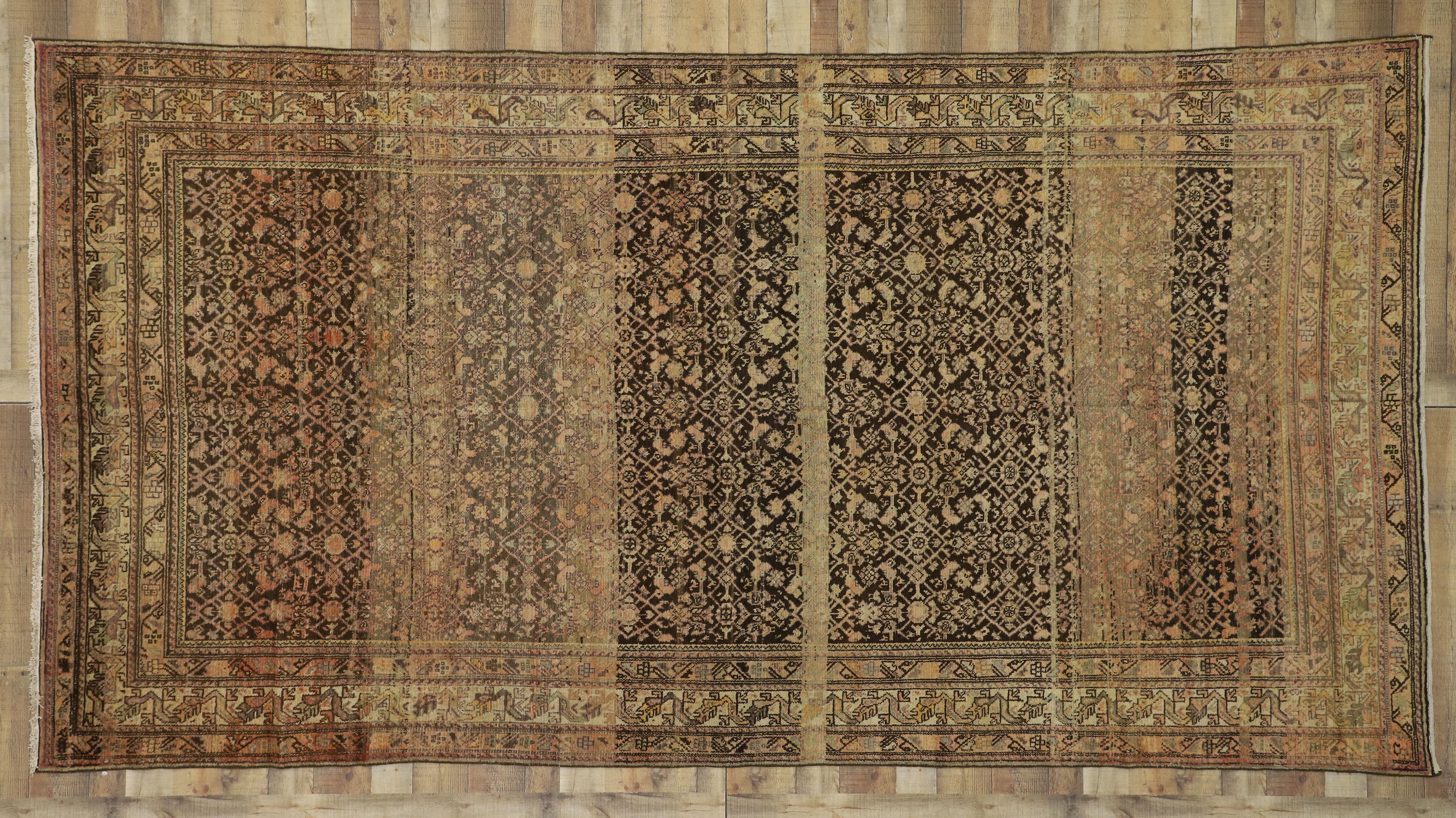 Laine Tapis persan ancien Malayer Gallery avec motif Herati, long tapis de salon en vente