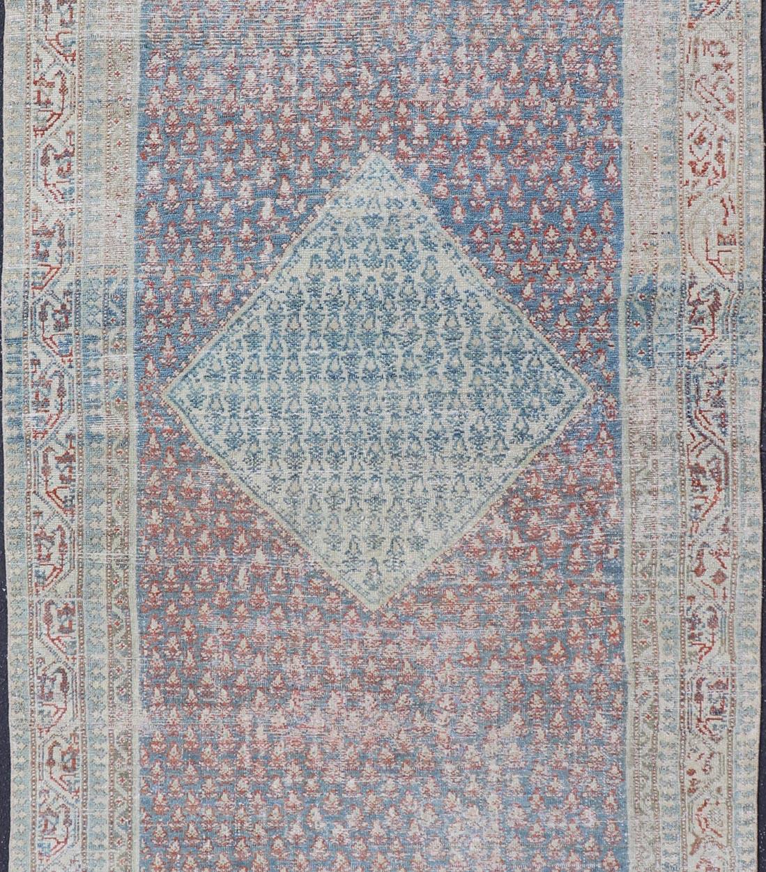 Hand-Knotted Antique Persian Malayer Gallery Rug With Hexagonal Medallion 4'8 X 10'5 For Sale