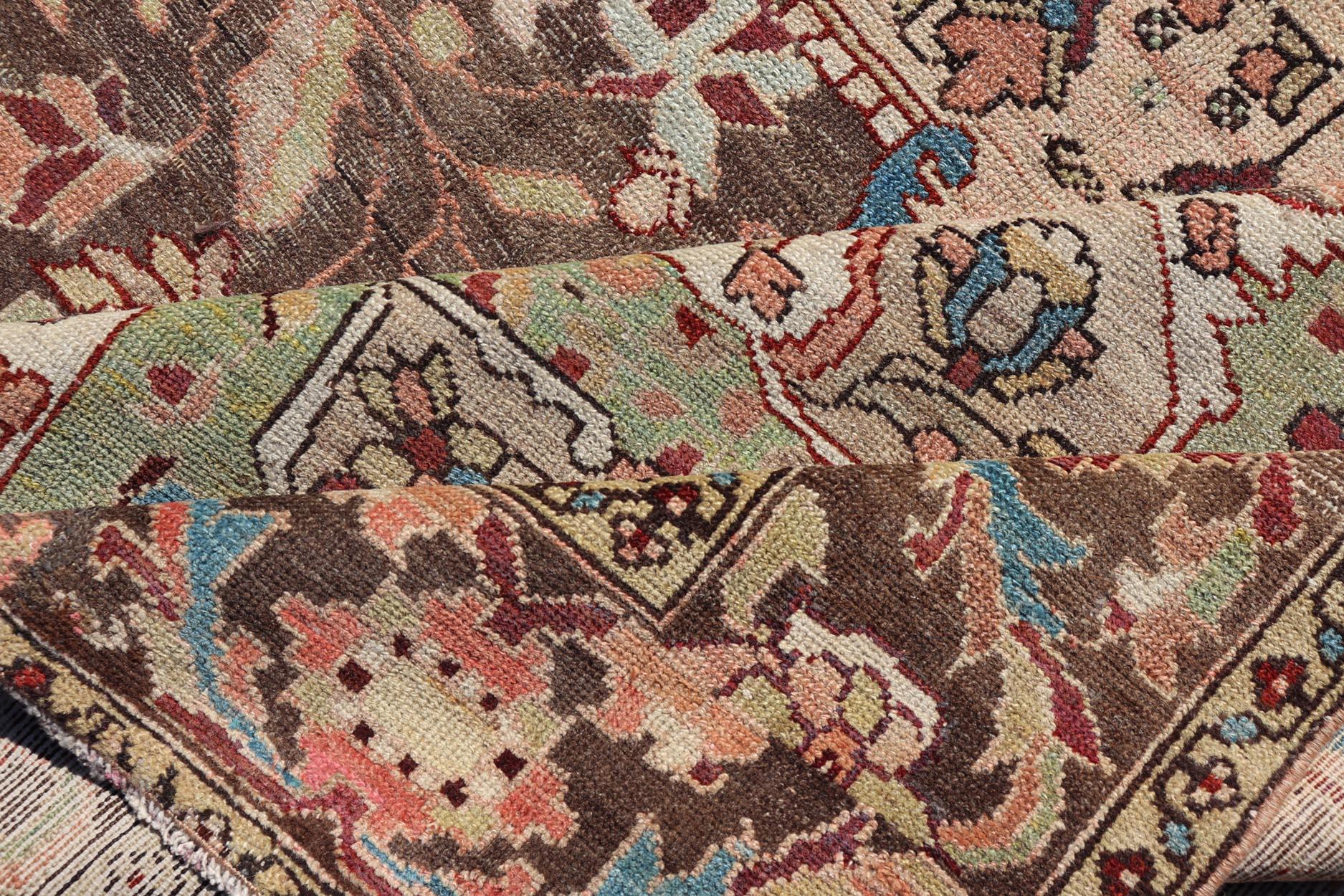 Antique Persian Malayer Gallery Rug with Large Floral Medallion With Soft Colors For Sale 7