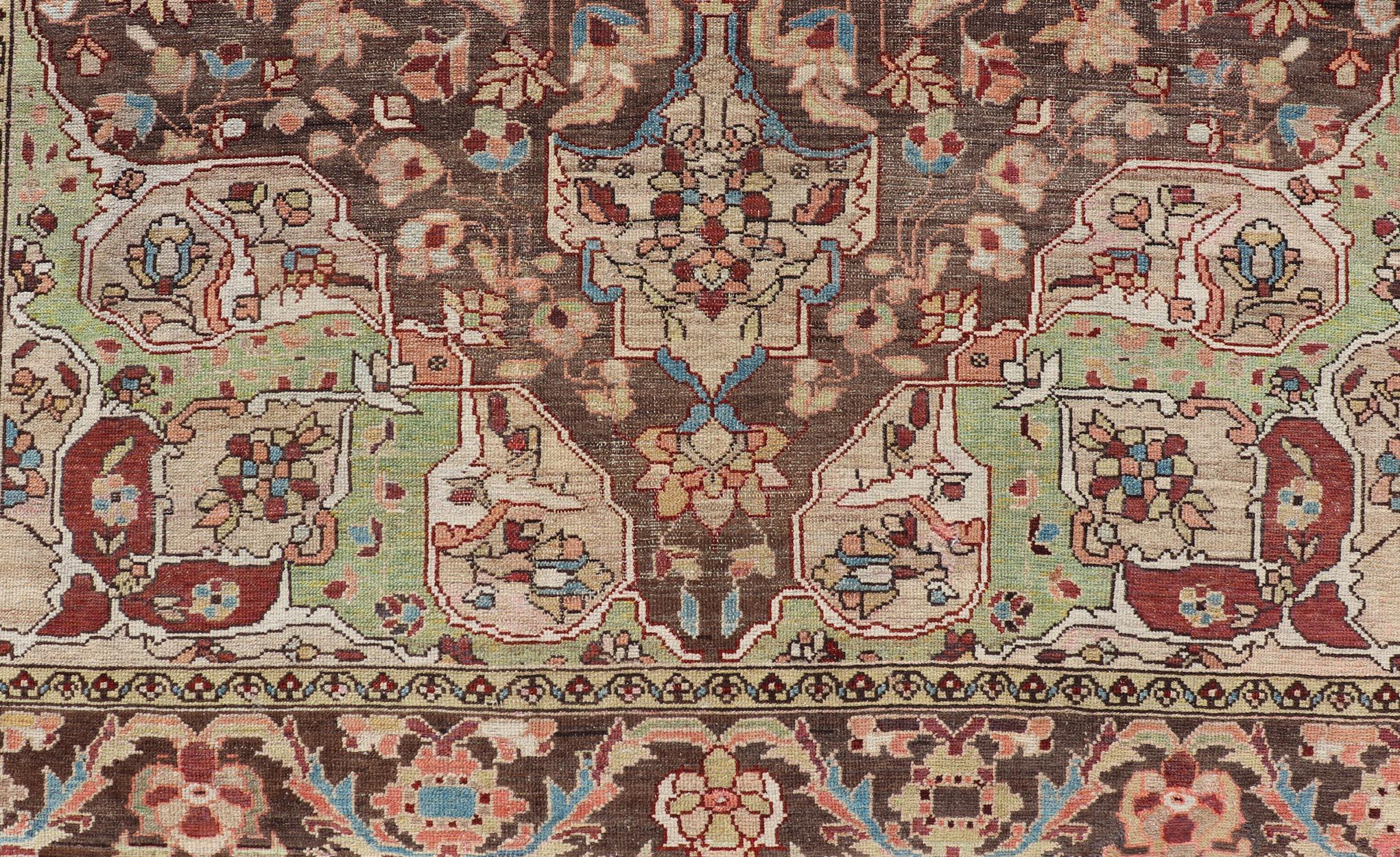 Antique Persian Malayer Gallery Rug with Large Floral Medallion With Soft Colors For Sale 1