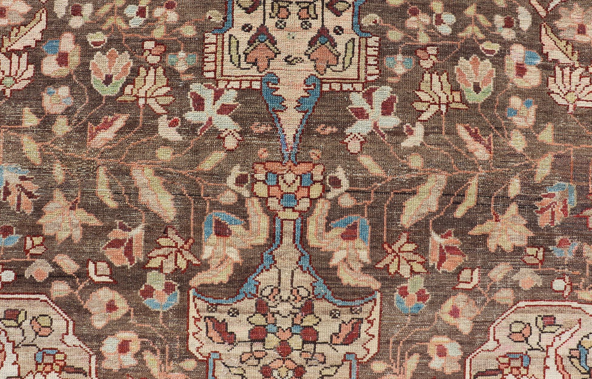 Antique Persian Malayer Gallery Rug with Large Floral Medallion With Soft Colors For Sale 2