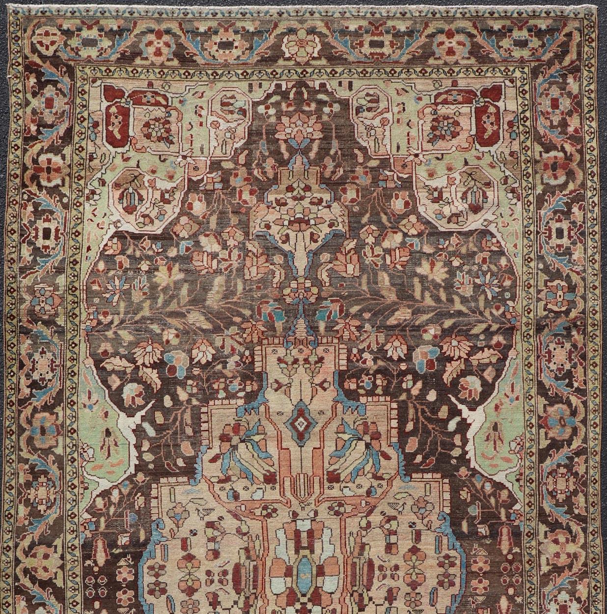 Antique Persian Malayer Gallery Rug with Large Floral Medallion With Soft Colors For Sale 3
