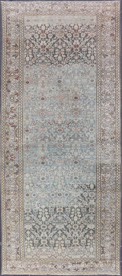 Antique Persian Malayer Gallery Rug with Light Blue Abrash Field Design