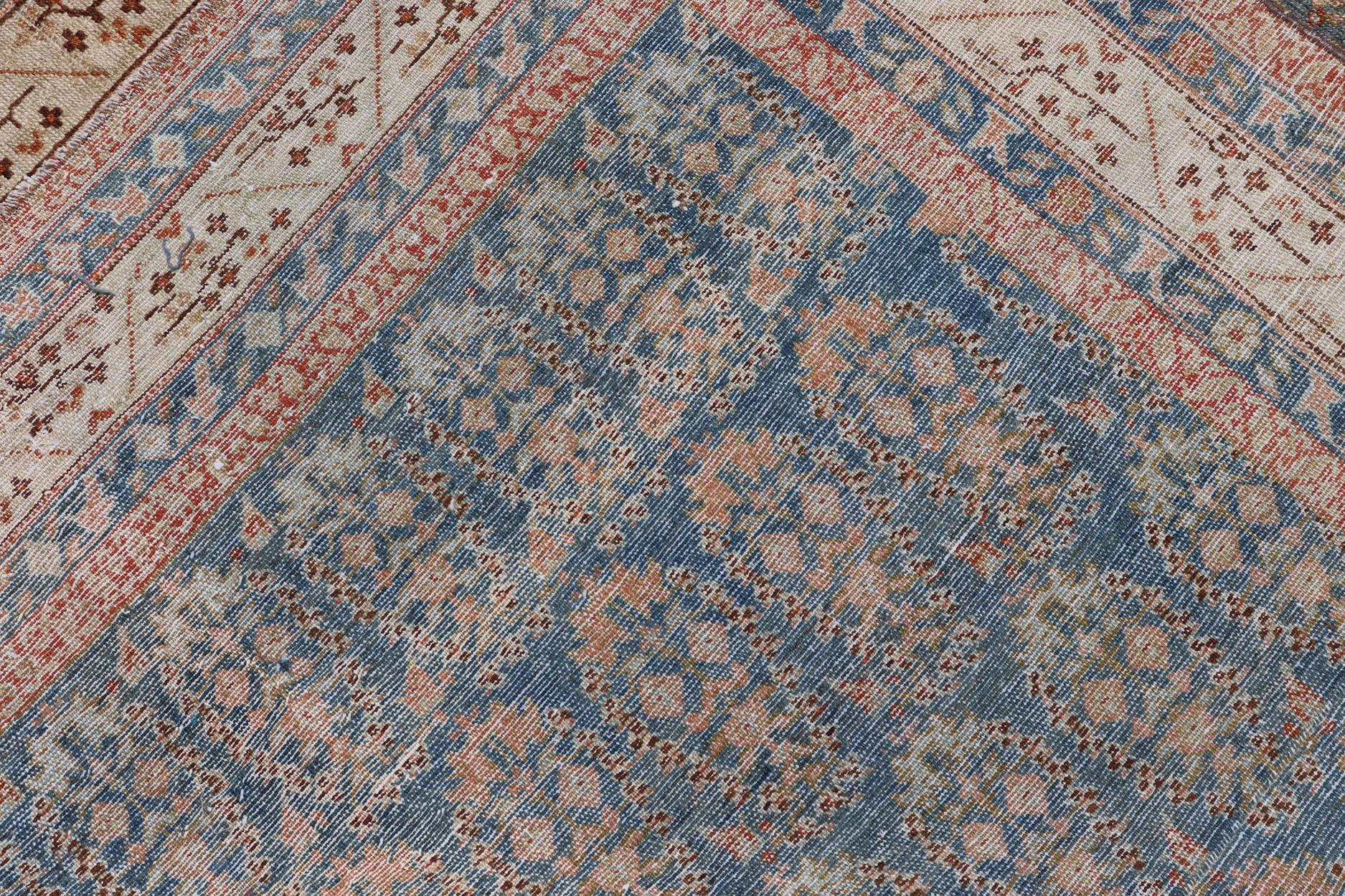 Antique Persian Malayer Gallery Rug with Paisley Design in Light Blue Background For Sale 5