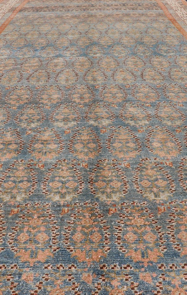 Antique Persian Malayer Gallery Rug with Paisley Design in Light Blue Background In Good Condition For Sale In Atlanta, GA