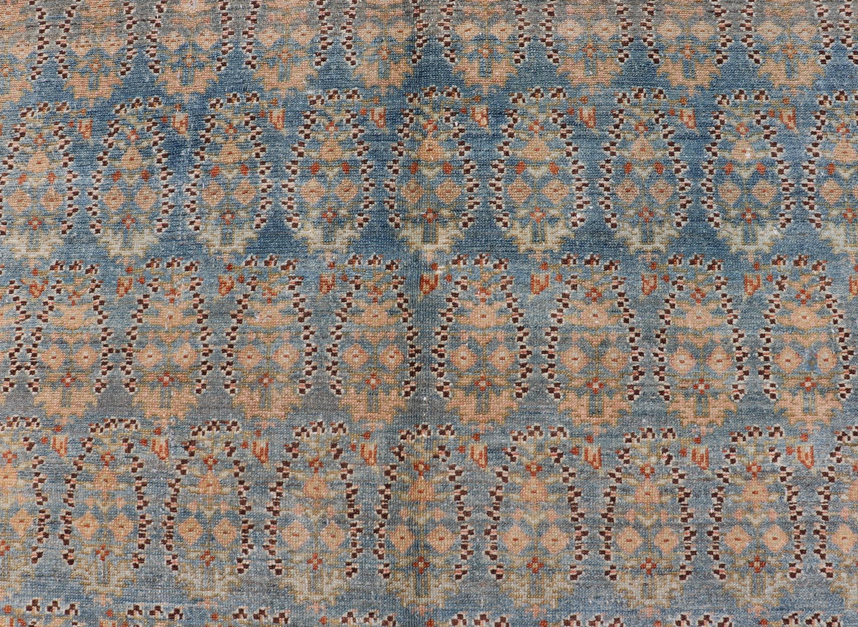 20th Century Antique Persian Malayer Gallery Rug with Paisley Design in Light Blue Background For Sale