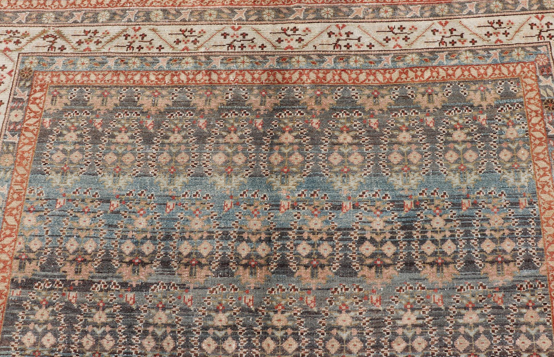 Wool Antique Persian Malayer Gallery Rug with Paisley Design in Light Blue Background For Sale