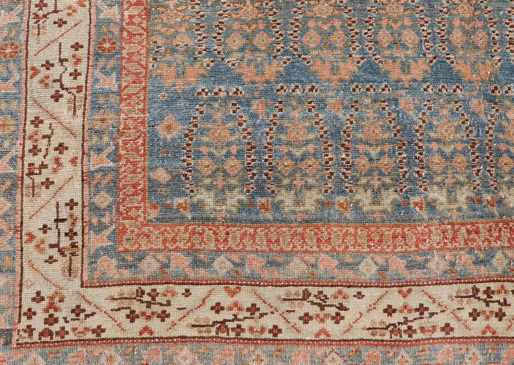 Antique Persian Malayer Gallery Rug with Paisley Design in Light Blue Background For Sale 2