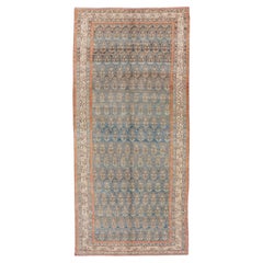 Antique Persian Malayer Gallery Rug with Paisley Design in Light Blue Background
