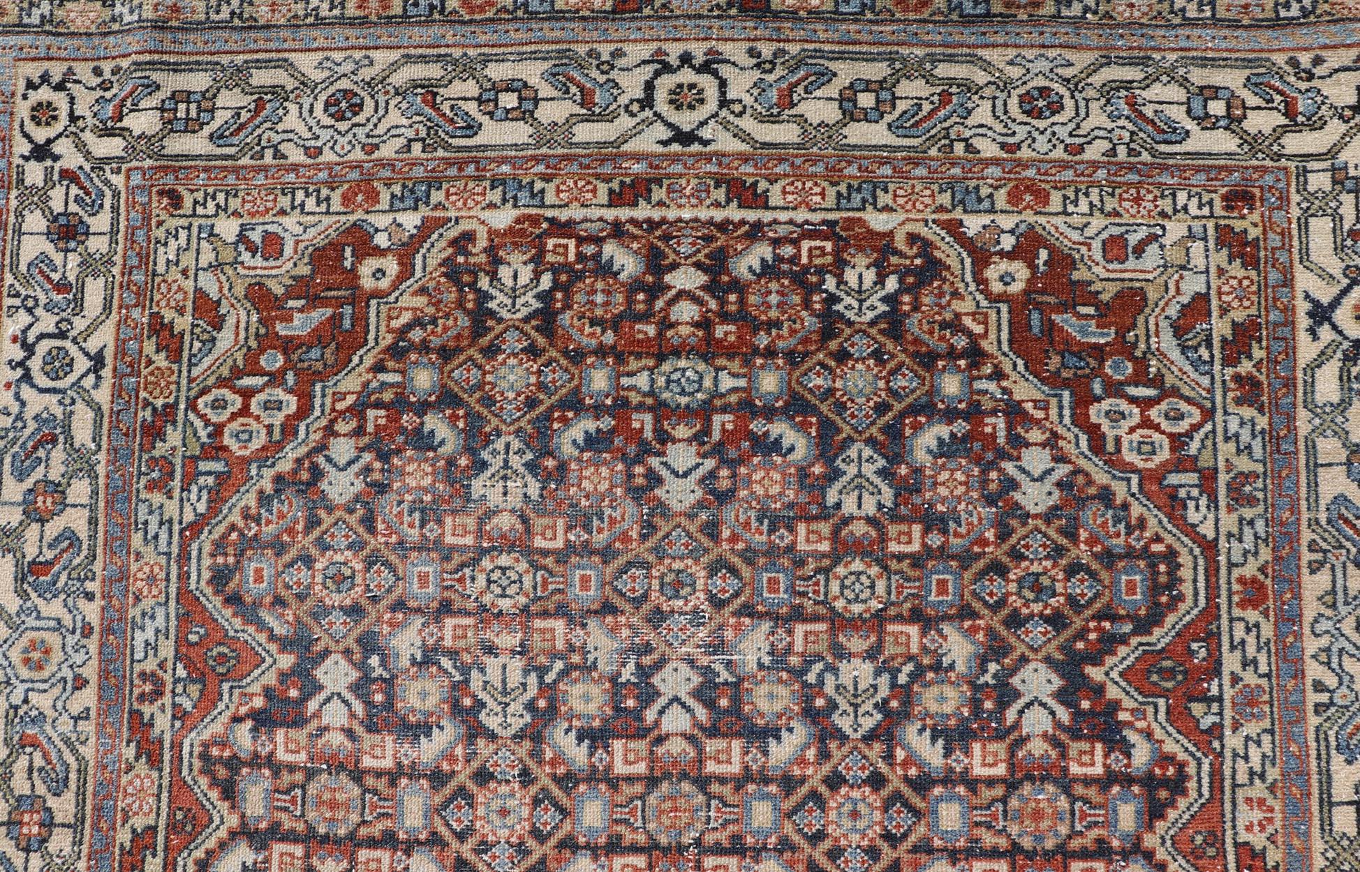 Antiker persischer Malayer-Galerie-Teppich mit satten Rot- und grauem Blautönen 5'2 x 10'0 im Angebot 4