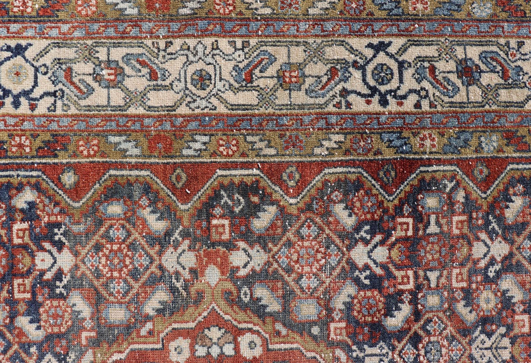 Antiker persischer Malayer-Galerie-Teppich mit satten Rot- und grauem Blautönen 5'2 x 10'0 im Angebot 5