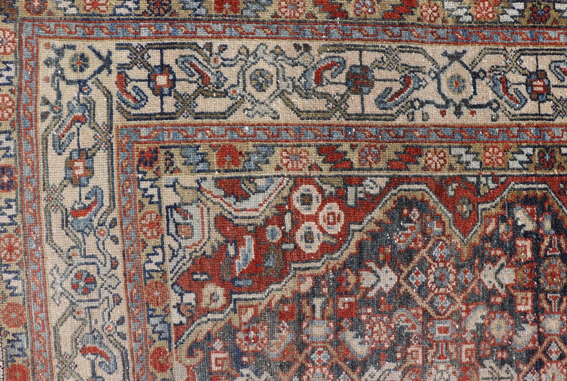 Antiker persischer Malayer-Galerie-Teppich mit satten Rot- und grauem Blautönen 5'2 x 10'0 im Angebot 6