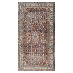 Antique Persian Malayer Gallery Rug with Rich Reds and Gray Blues 5'2 x 10'0