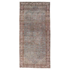 Antique Persian Malayer Gallery Rug with Soft Blue Field and Lattice 7 x 16'3