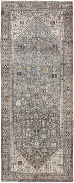Antique Persian Malayer Gallery Rug with Soft Blue Field Tribal Design