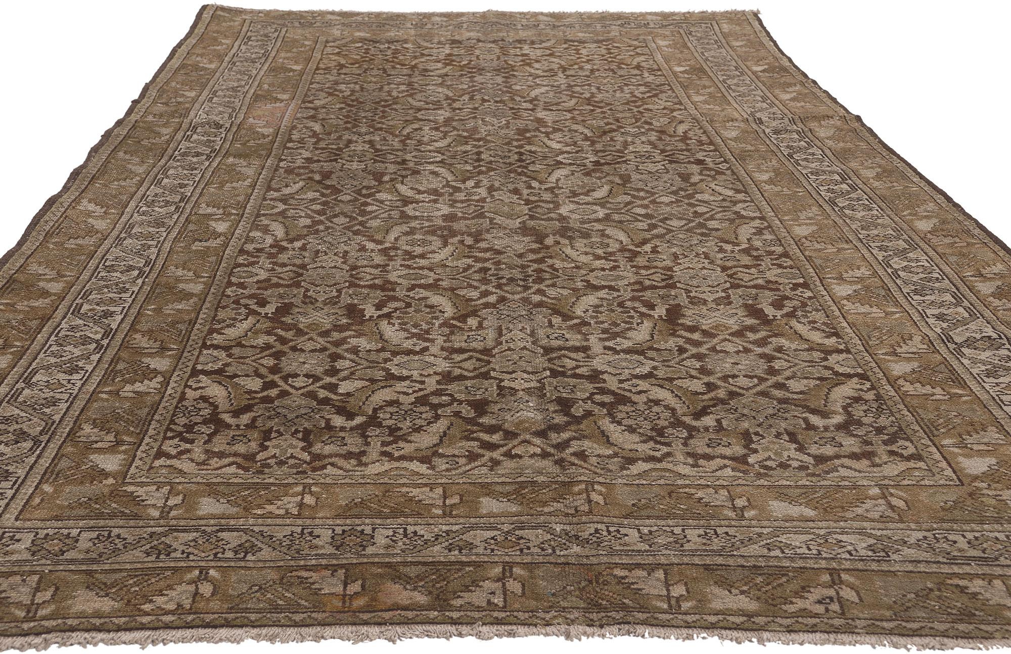 Hand-Knotted Antique Persian Malayer Rug, Rich and Neutral Meets Warm and Cozy For Sale