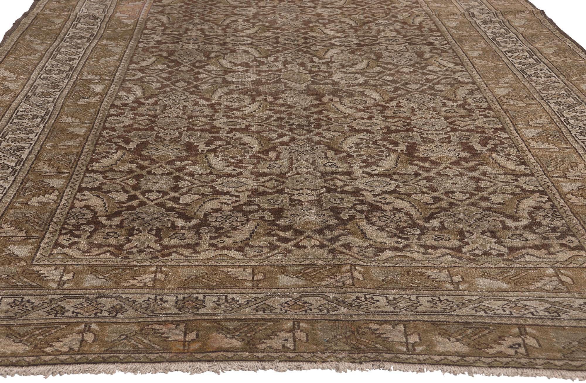 Antique Persian Malayer Rug, Rich and Neutral Meets Warm and Cozy In Good Condition For Sale In Dallas, TX