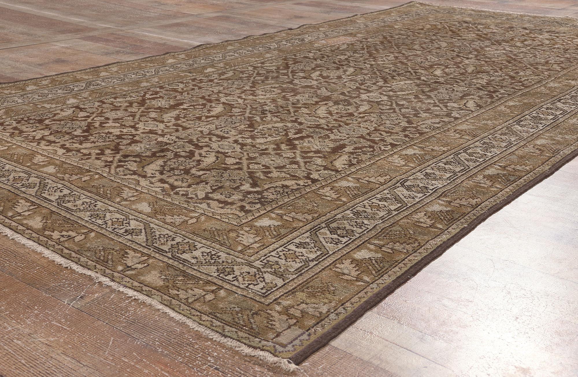 Antique Persian Malayer Rug, Rich and Neutral Meets Warm and Cozy For Sale 1