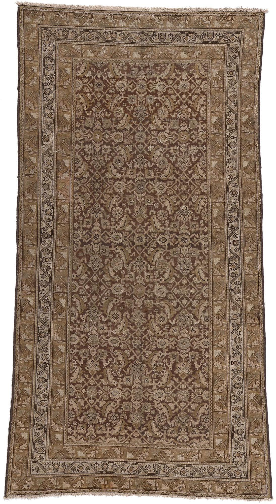 Antique Persian Malayer Rug, Rich and Neutral Meets Warm and Cozy For Sale