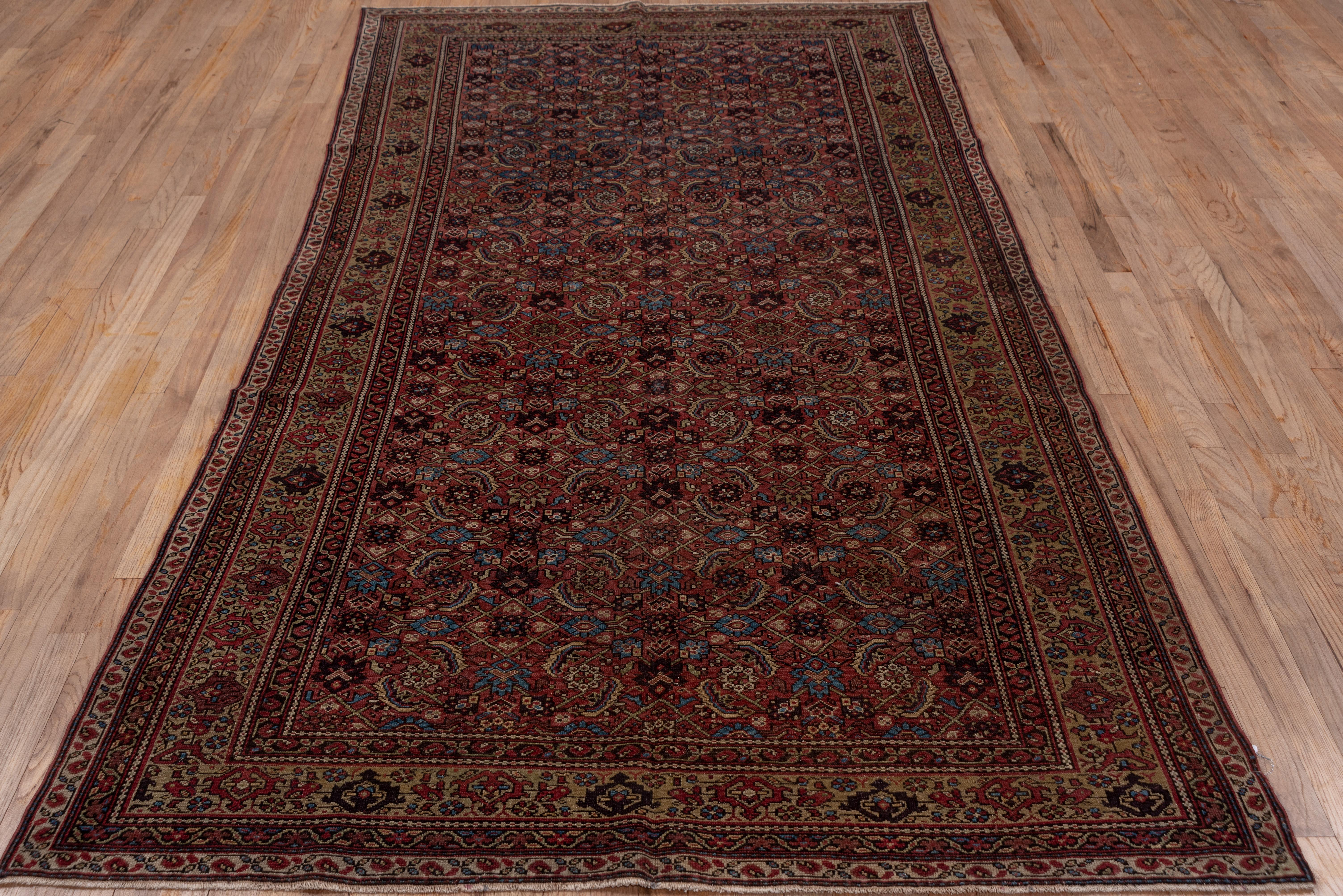 Hand-Knotted Antique Persian Malayer Gallery Rug with Warm Tones Herati Pattern, circa 1920s For Sale