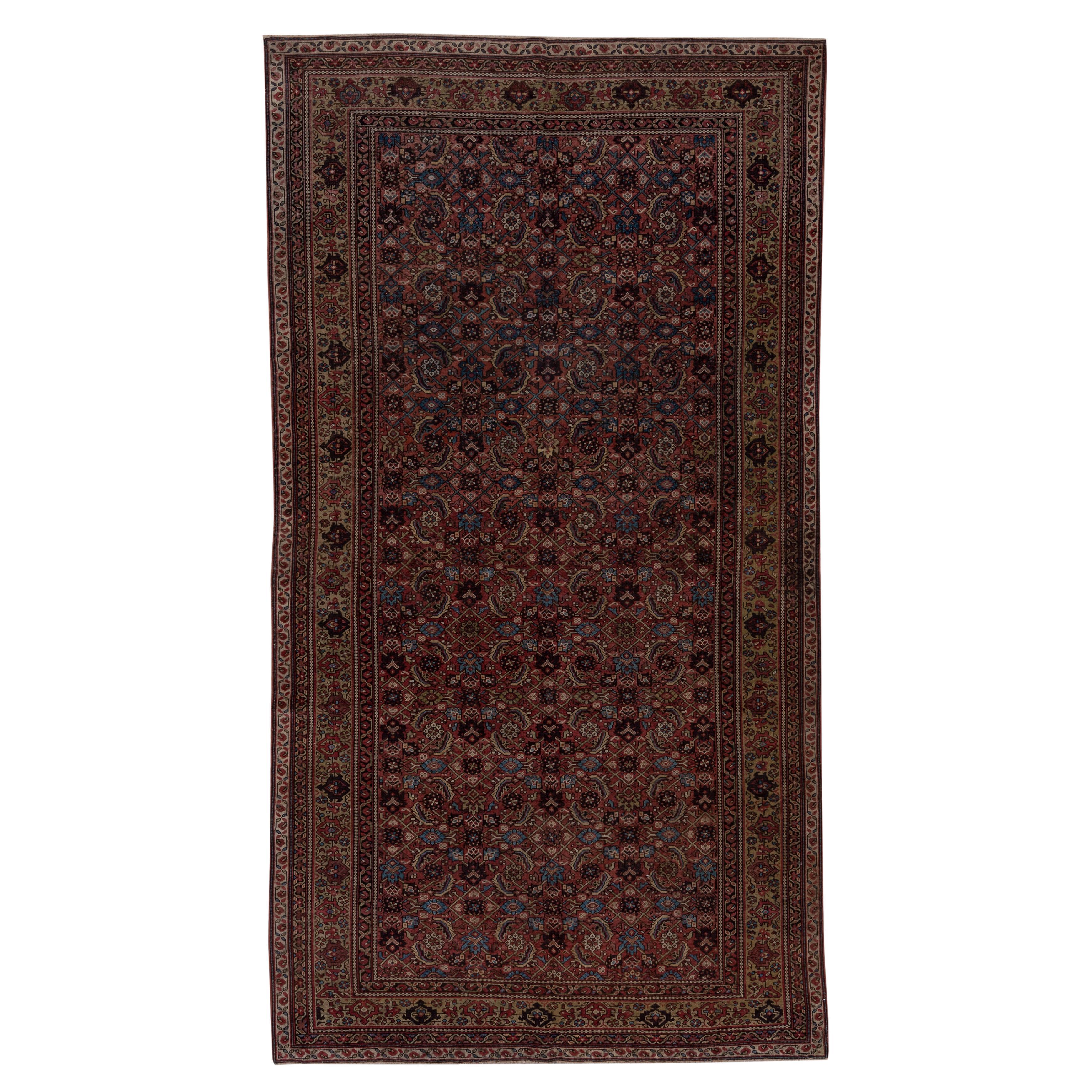 Antique Persian Malayer Gallery Rug with Warm Tones Herati Pattern, circa 1920s For Sale