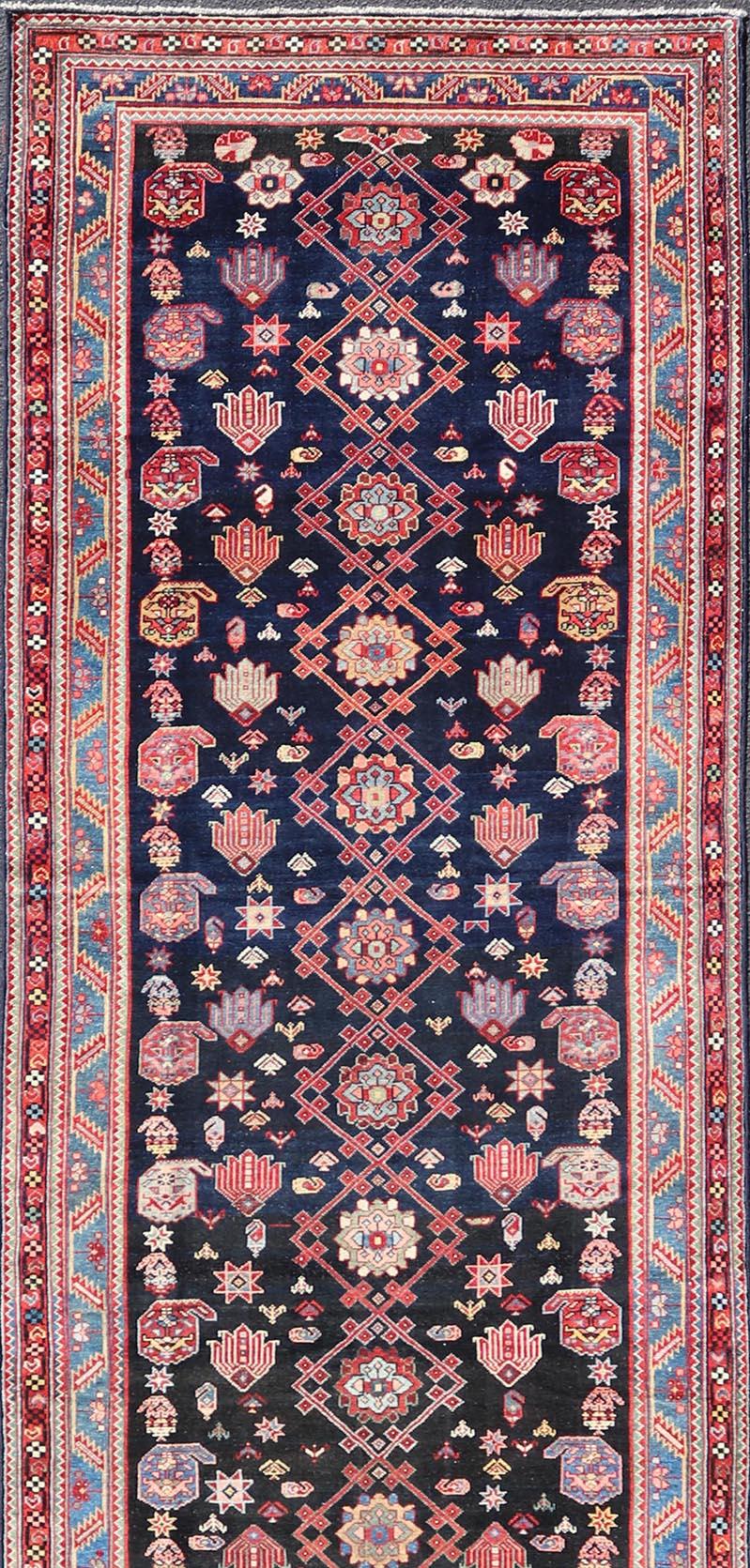 Antique Persian Malayer Gallery Runner in Blue Background with Multi Colors For Sale 4
