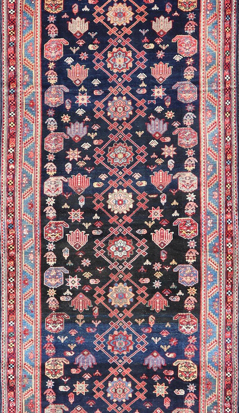Antique Persian Malayer Gallery Runner in Blue Background with Multi Colors For Sale 5