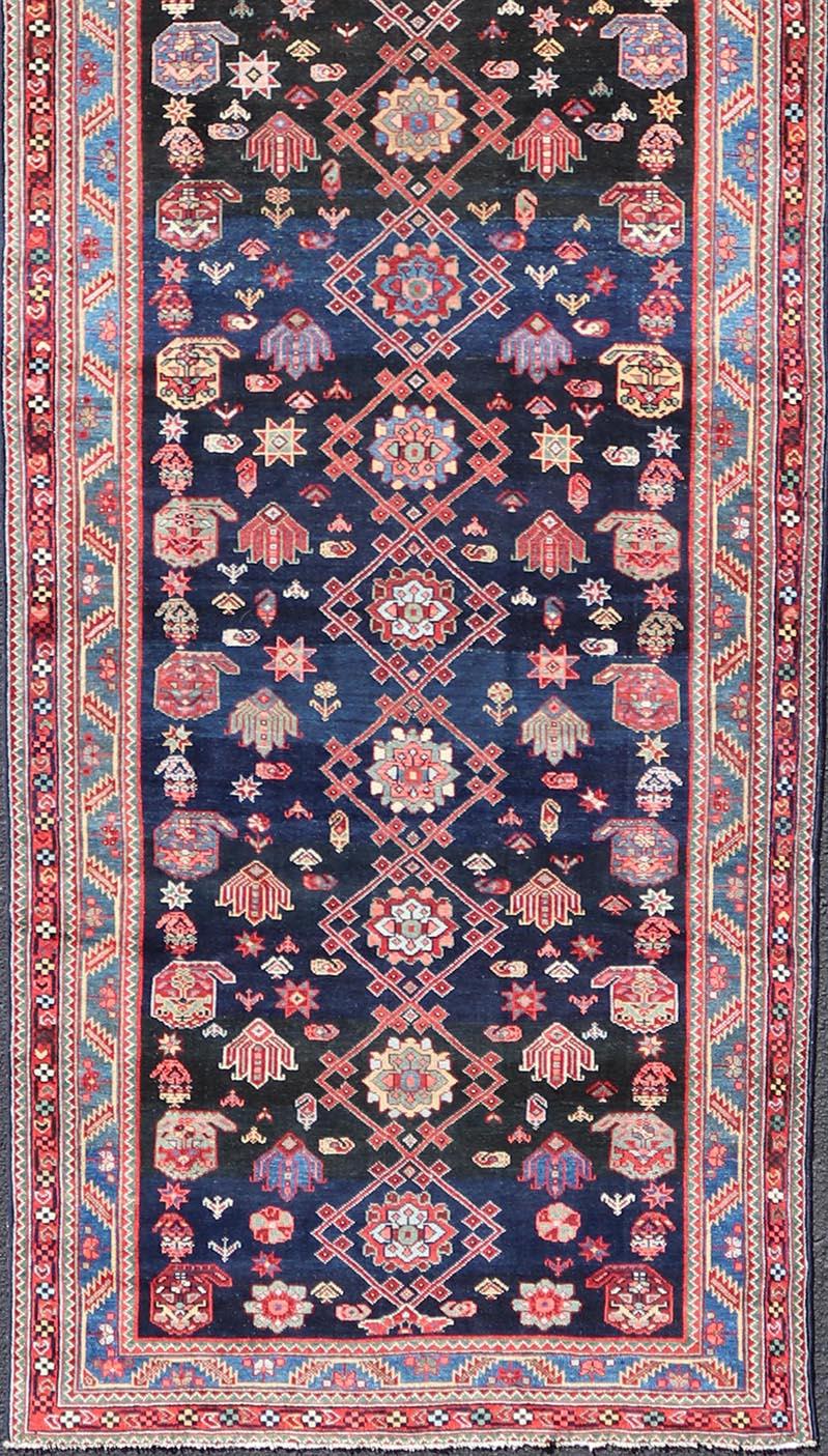 Antique Persian Malayer Gallery Runner in Blue Background with Multi Colors For Sale 6