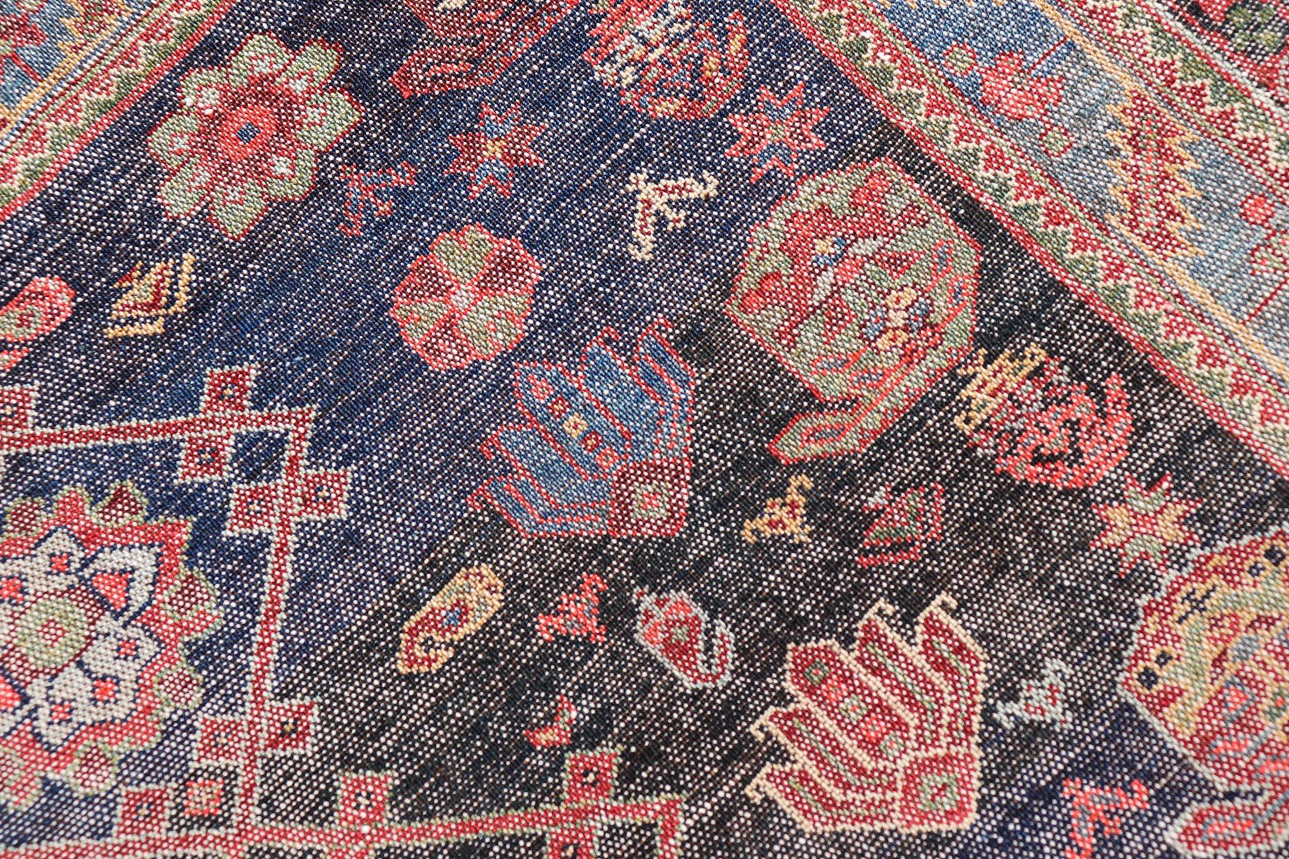 Antique Persian Malayer Gallery Runner in Blue Background with Multi Colors For Sale 7