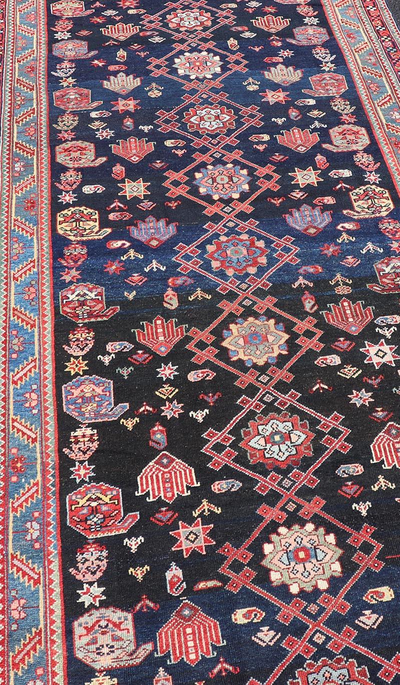 Antique Persian Malayer Gallery Runner in Blue Background with Multi Colors For Sale 1
