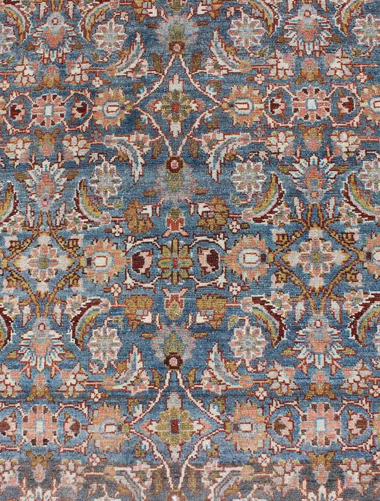 Antique Persian Malayer Gallery Runner with Allover Floral Motifs in Faded Blue For Sale 1