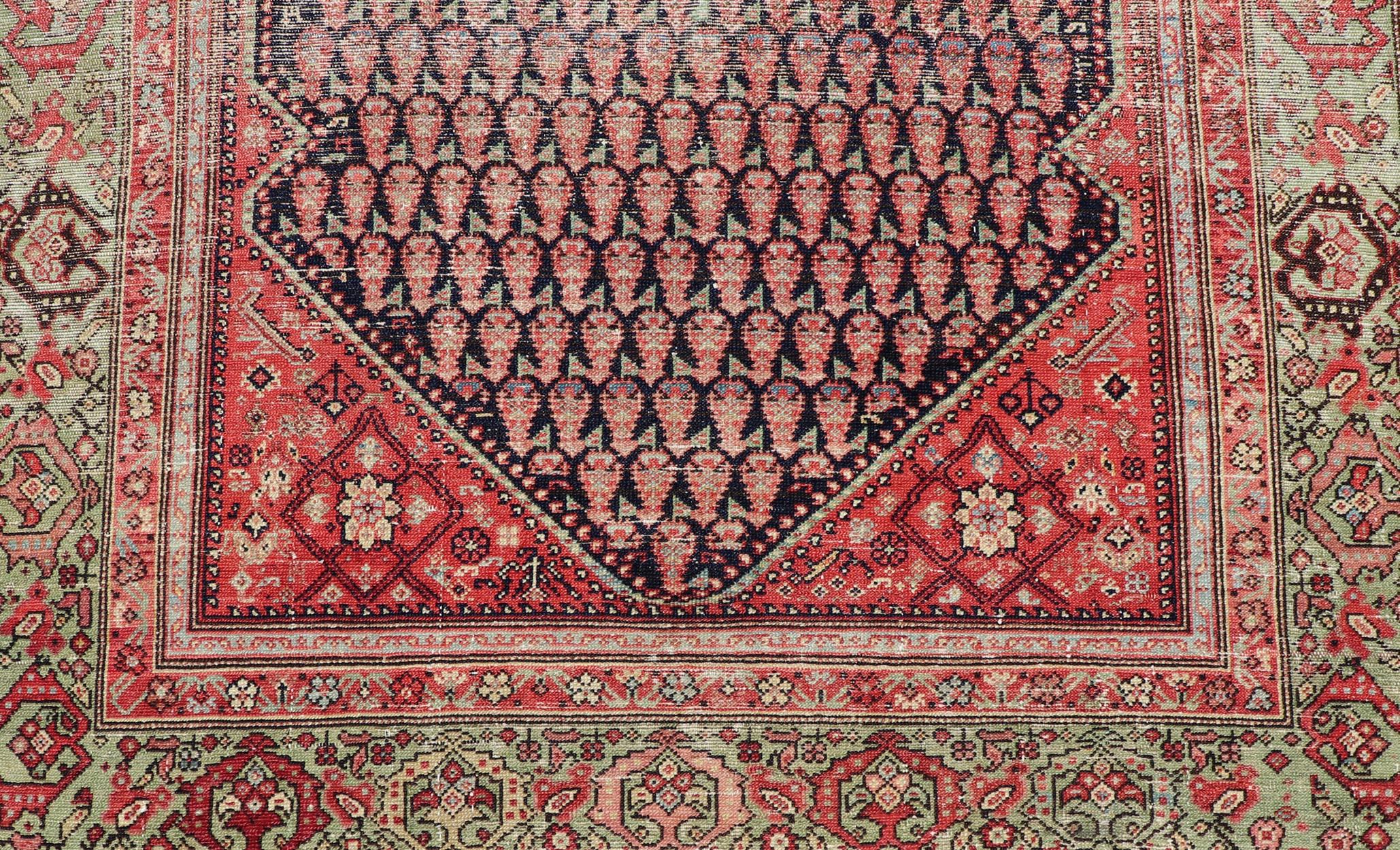 Hand-Knotted Antique Persian Malayer Gallery Runner with Small All-Over Design with Medallion For Sale