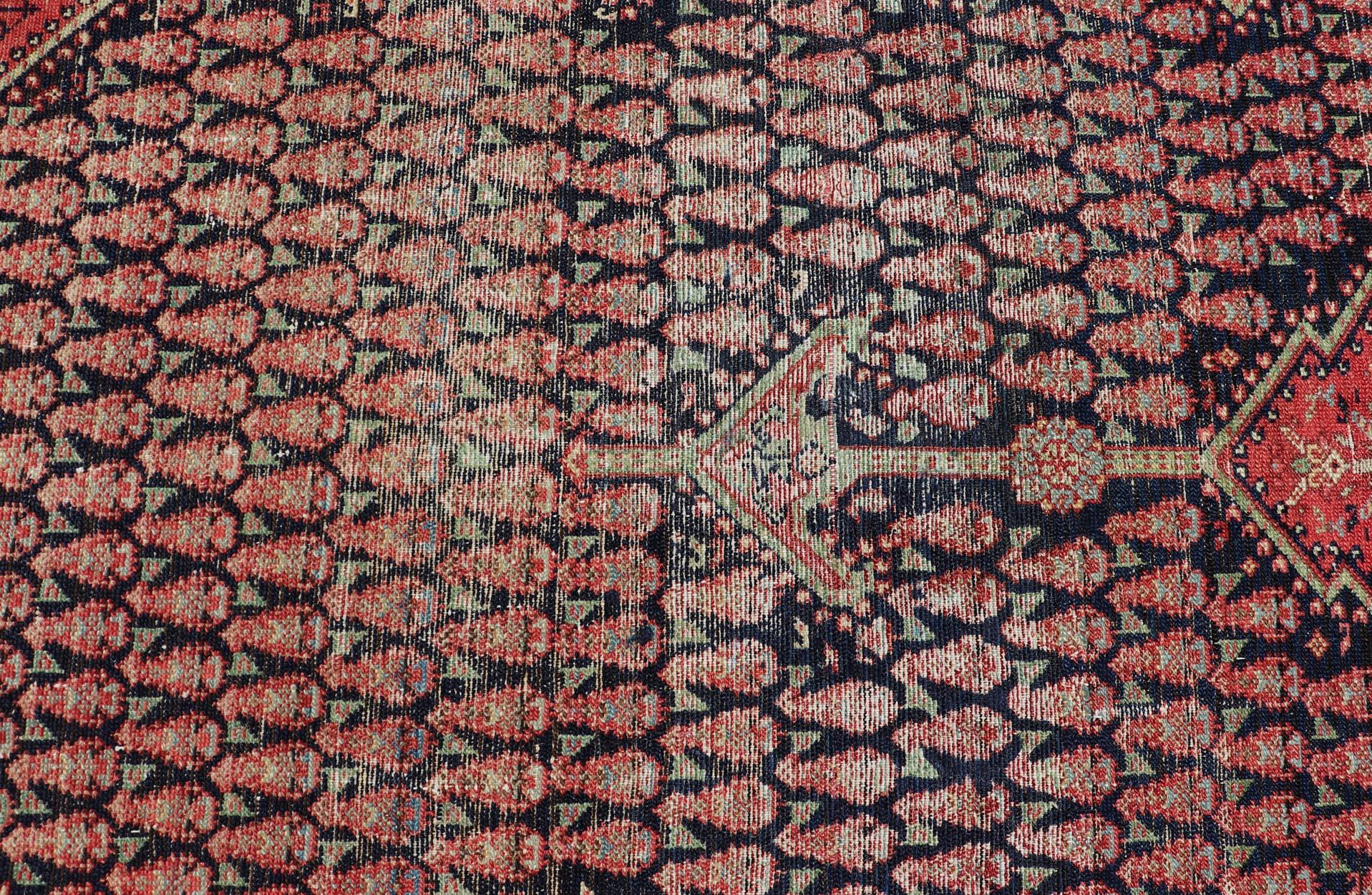 Antique Persian Malayer Gallery Runner with Small All-Over Design with Medallion In Good Condition For Sale In Atlanta, GA