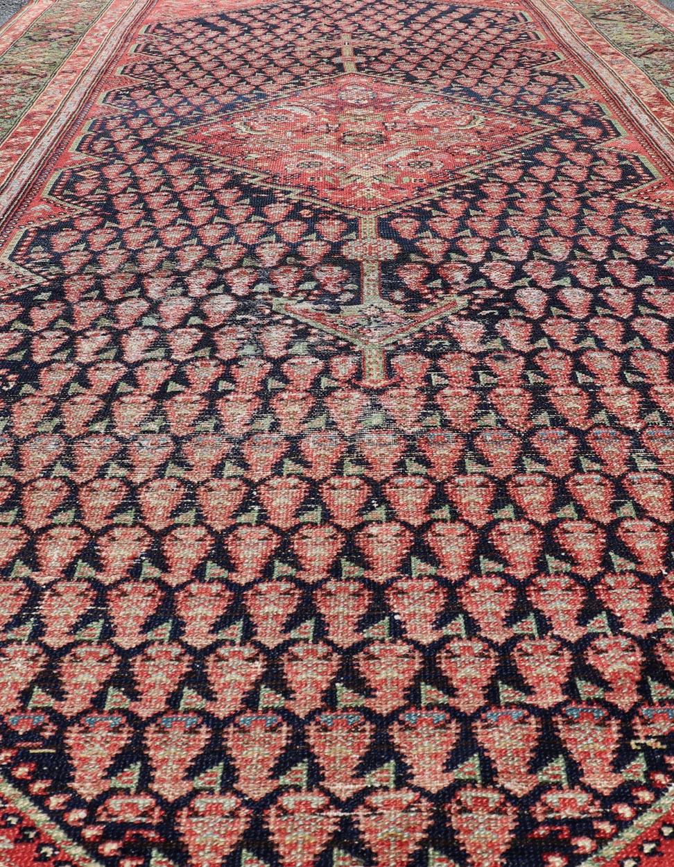 Antique Persian Malayer Gallery Runner with Small All-Over Design with Medallion For Sale 3