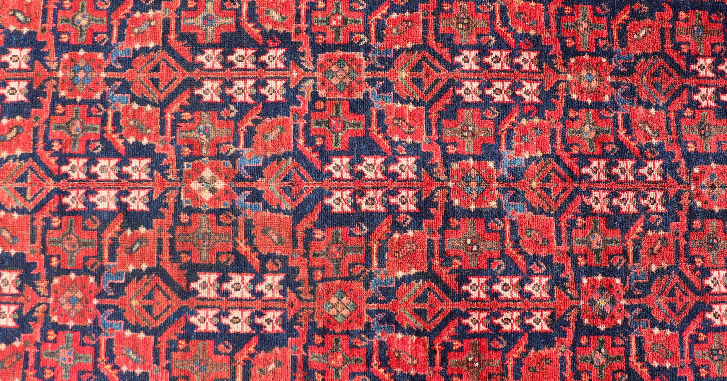 Antique Persian Malayer Gallery Runner with Sub-Geometric All-Over Design In Good Condition For Sale In Atlanta, GA