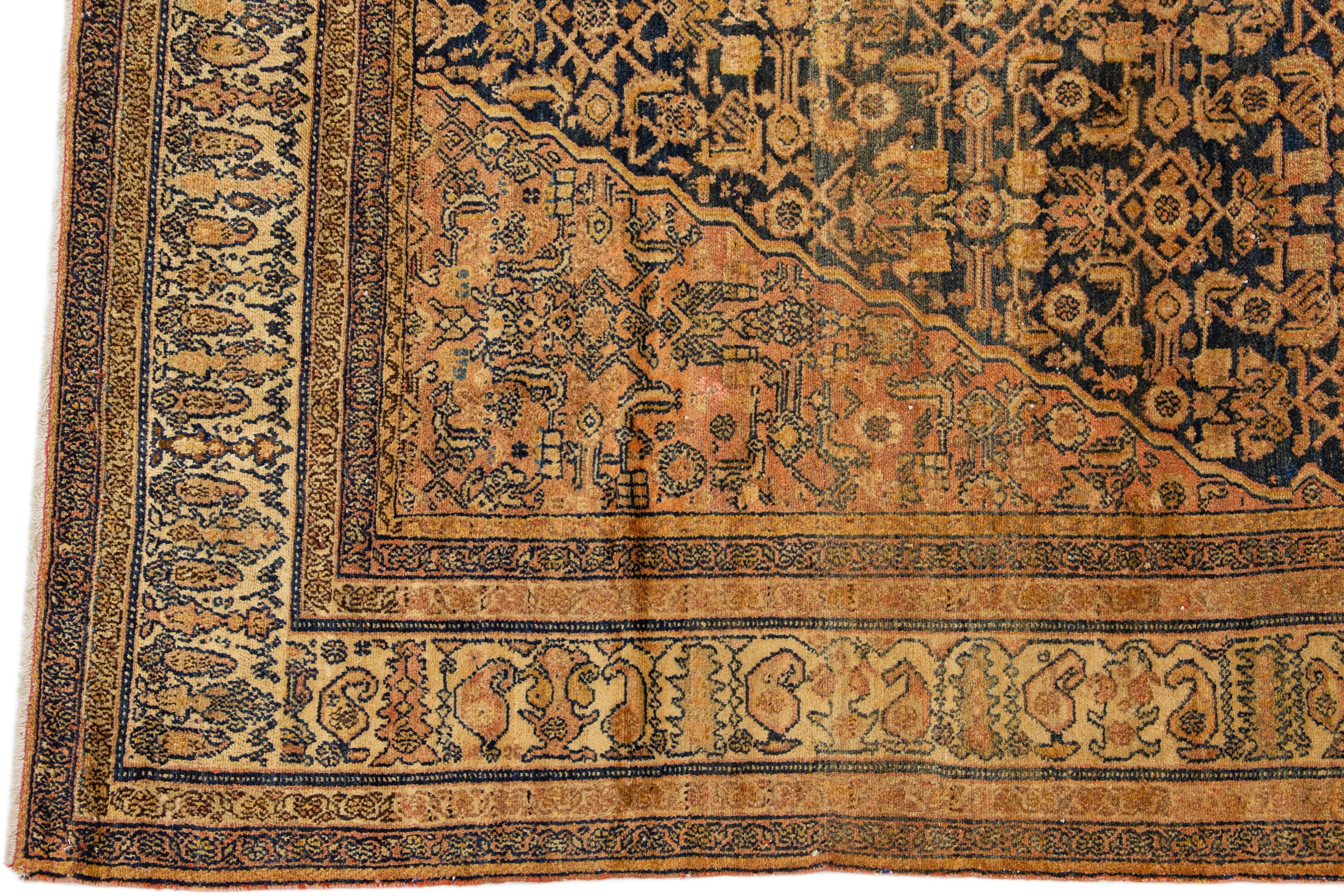 20th Century Antique Persian Malayer Gallery Wool Rug with Tan Medallion Design For Sale