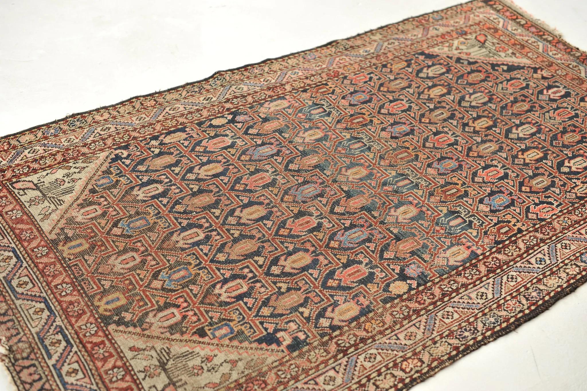 Hand-Knotted Antique Persian Malayer Gorgeous & Colorful Rug  For Sale