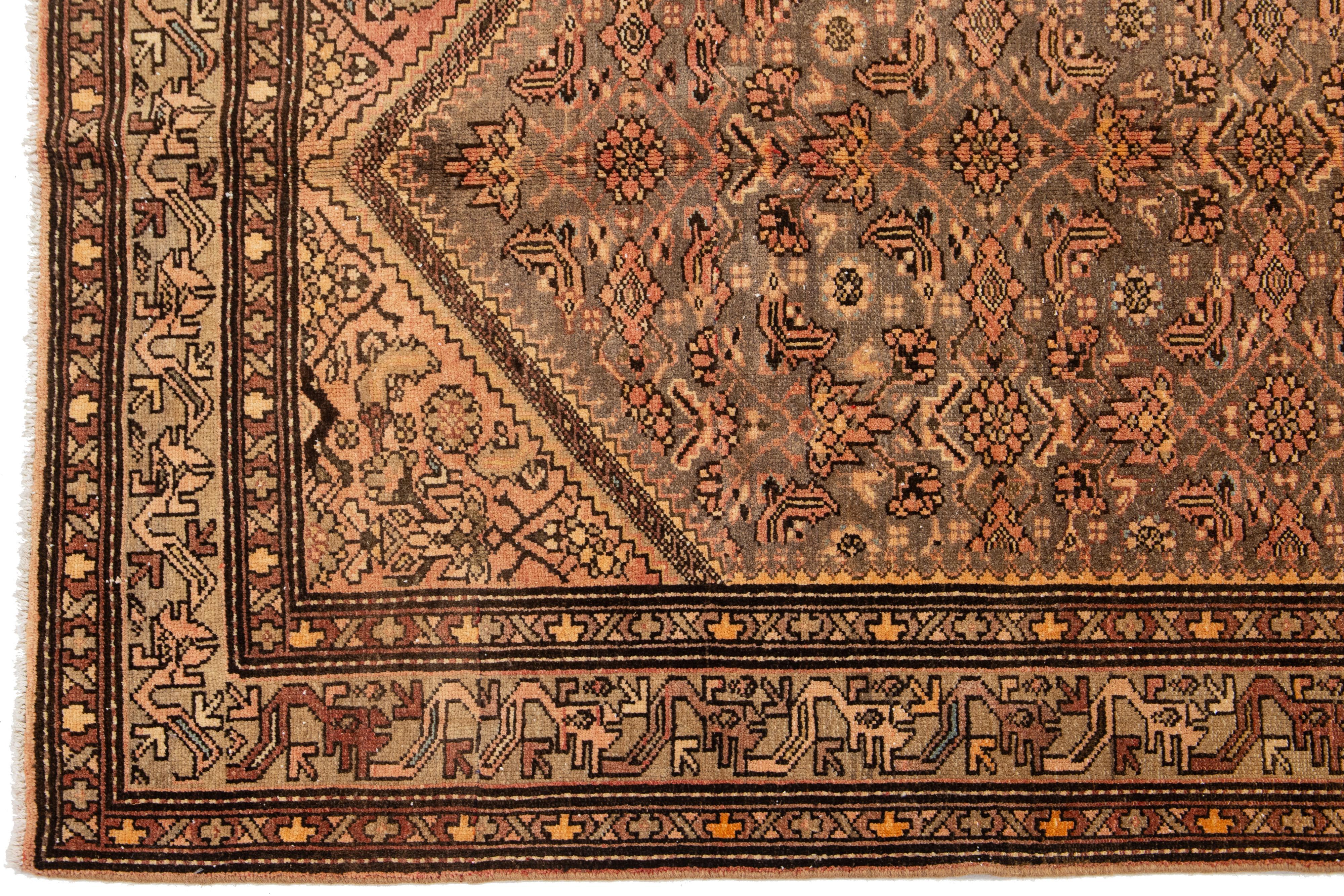 20th Century Antique Persian Malayer Gray Wool Rug From the 1920s with Floral Pattern For Sale
