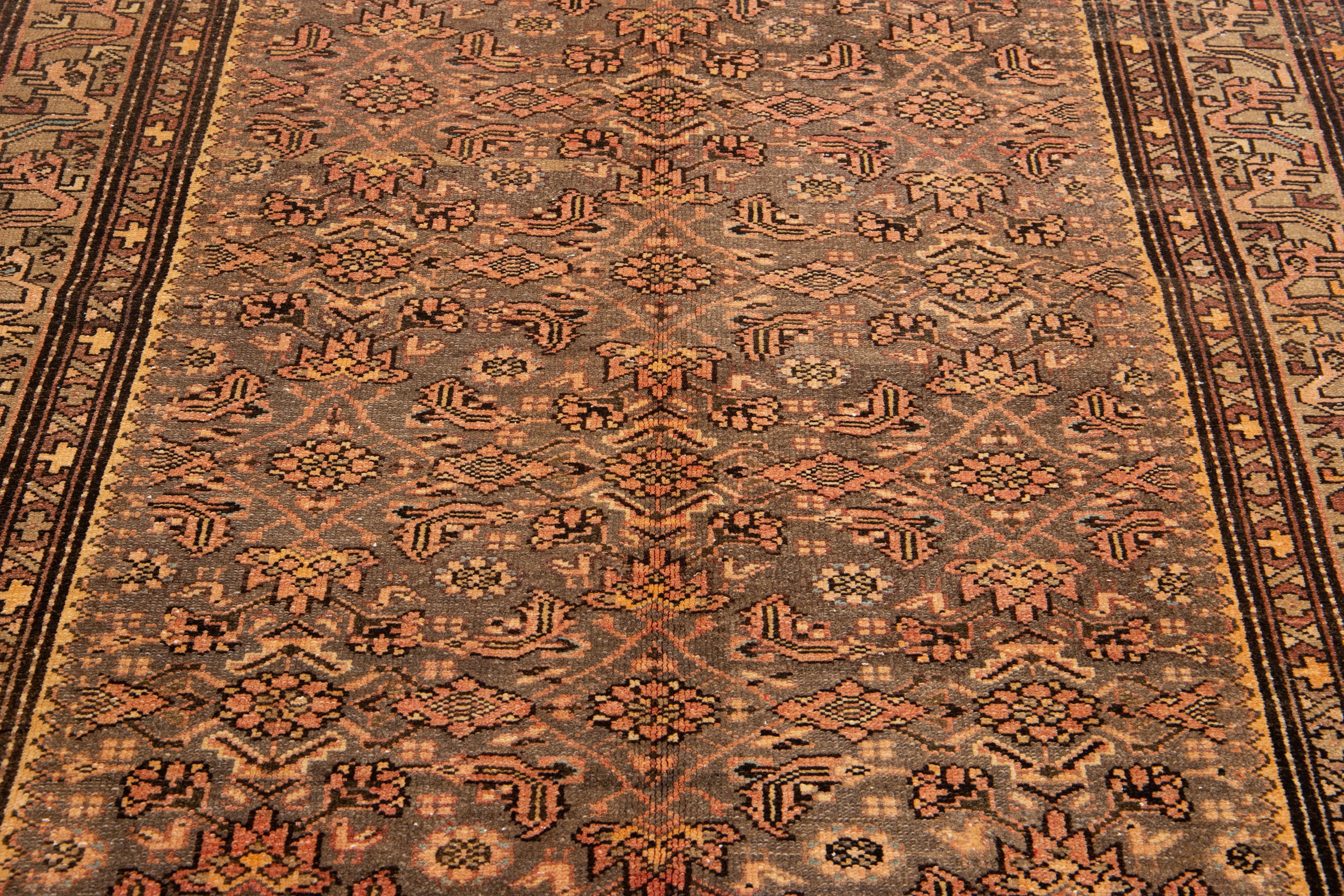 Antique Persian Malayer Gray Wool Rug From the 1920s with Floral Pattern For Sale 1