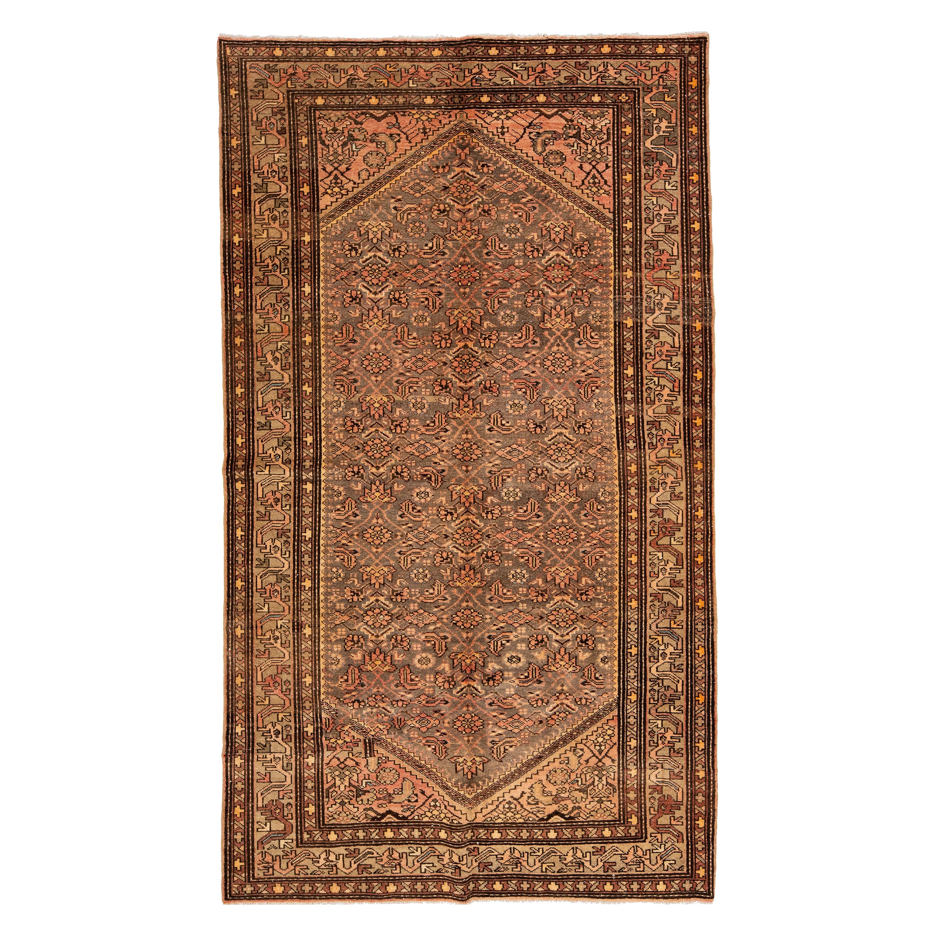 Ancien tapis persan Malayer gris des années 1920 avec motif floral